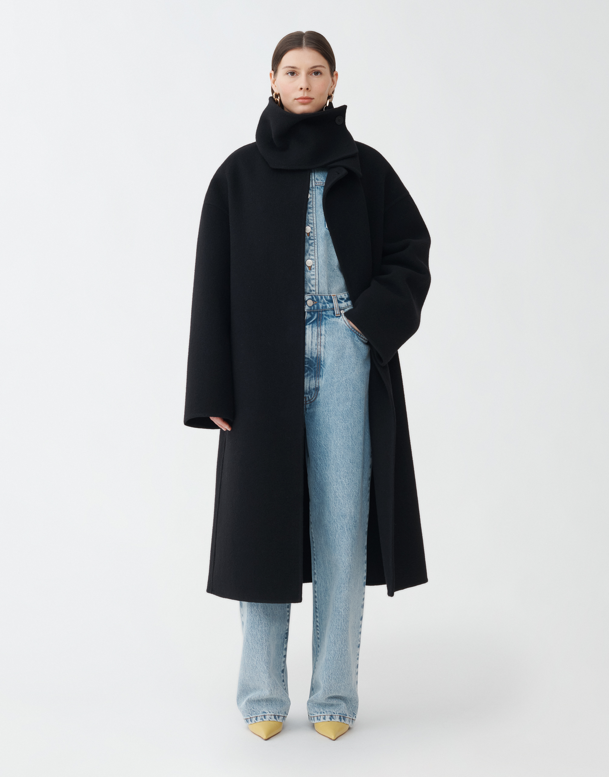 Shop Fabiana Filippi Boiled Wool Long Coat In Black