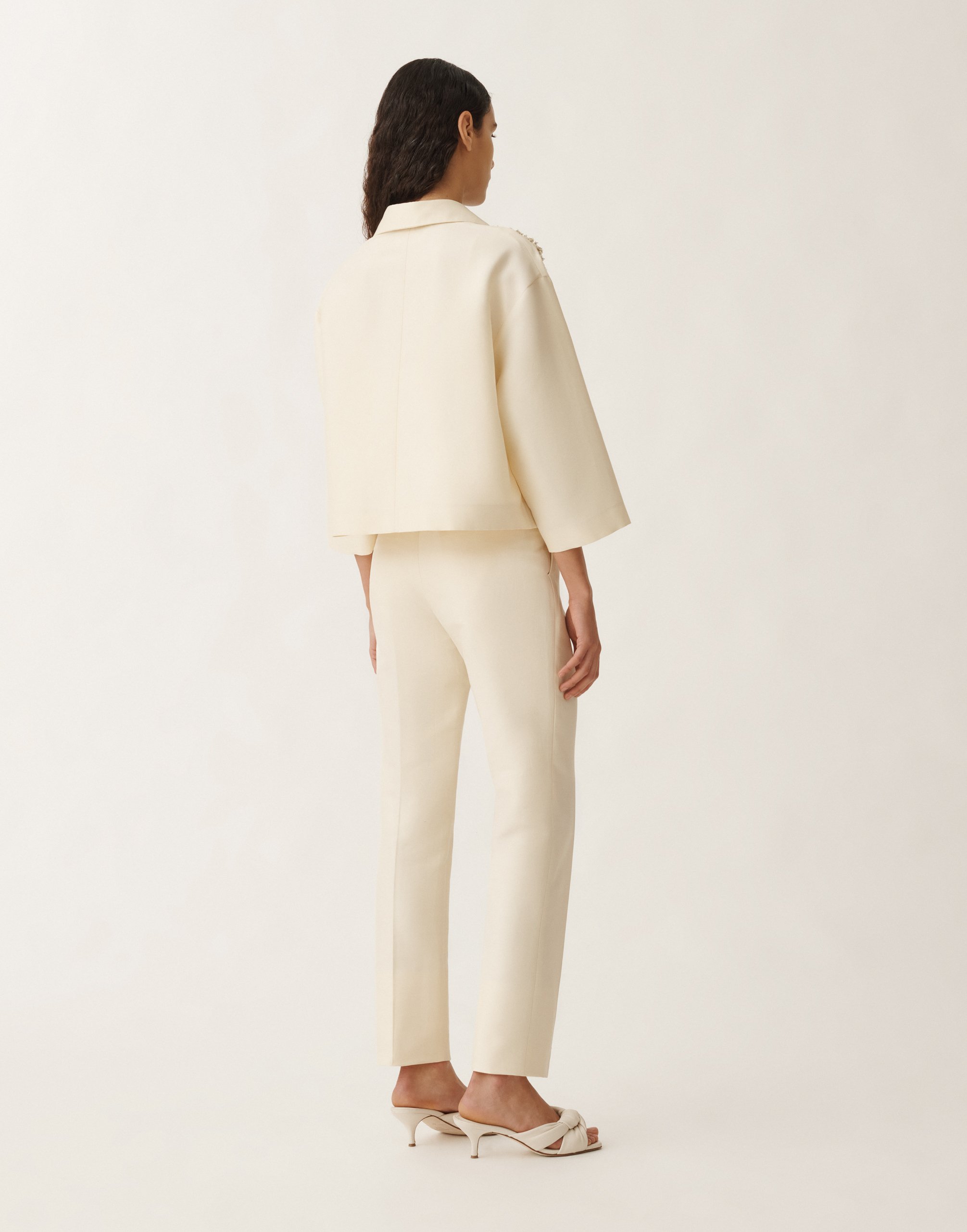 Shop Fabiana Filippi Cotton And Silk Mikado Jacket In Vanilla