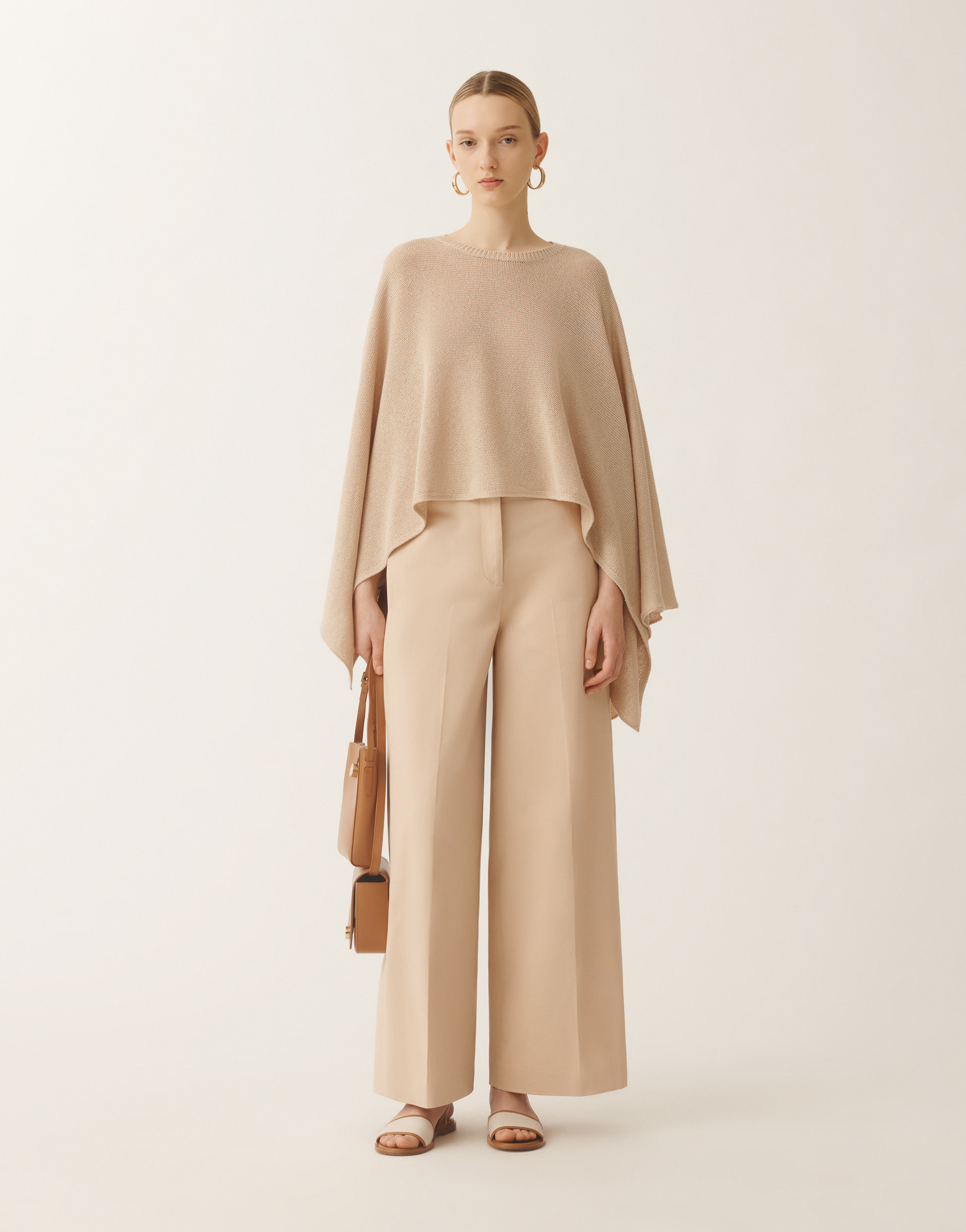 Fabiana Filippi Cotton And Linen Cape With Sequins In Sand