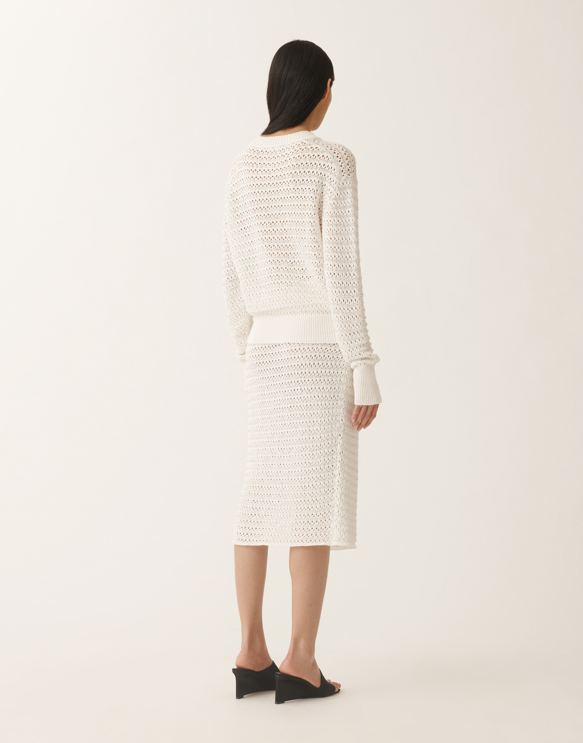 Fabiana Filippi Open-knit Crew Neck Long Sleeve Sweater In White