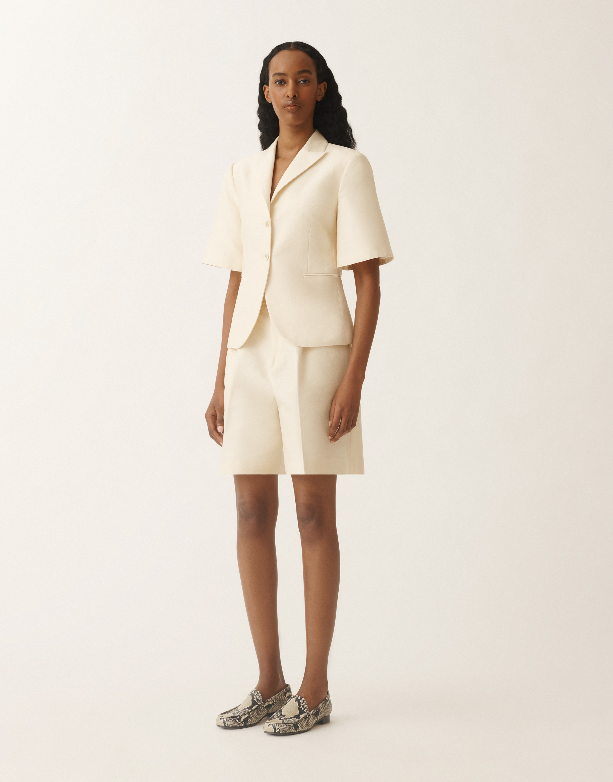 Fabiana Filippi Cotton And Silk Short-sleeved Mikado Jacket In Vanilla