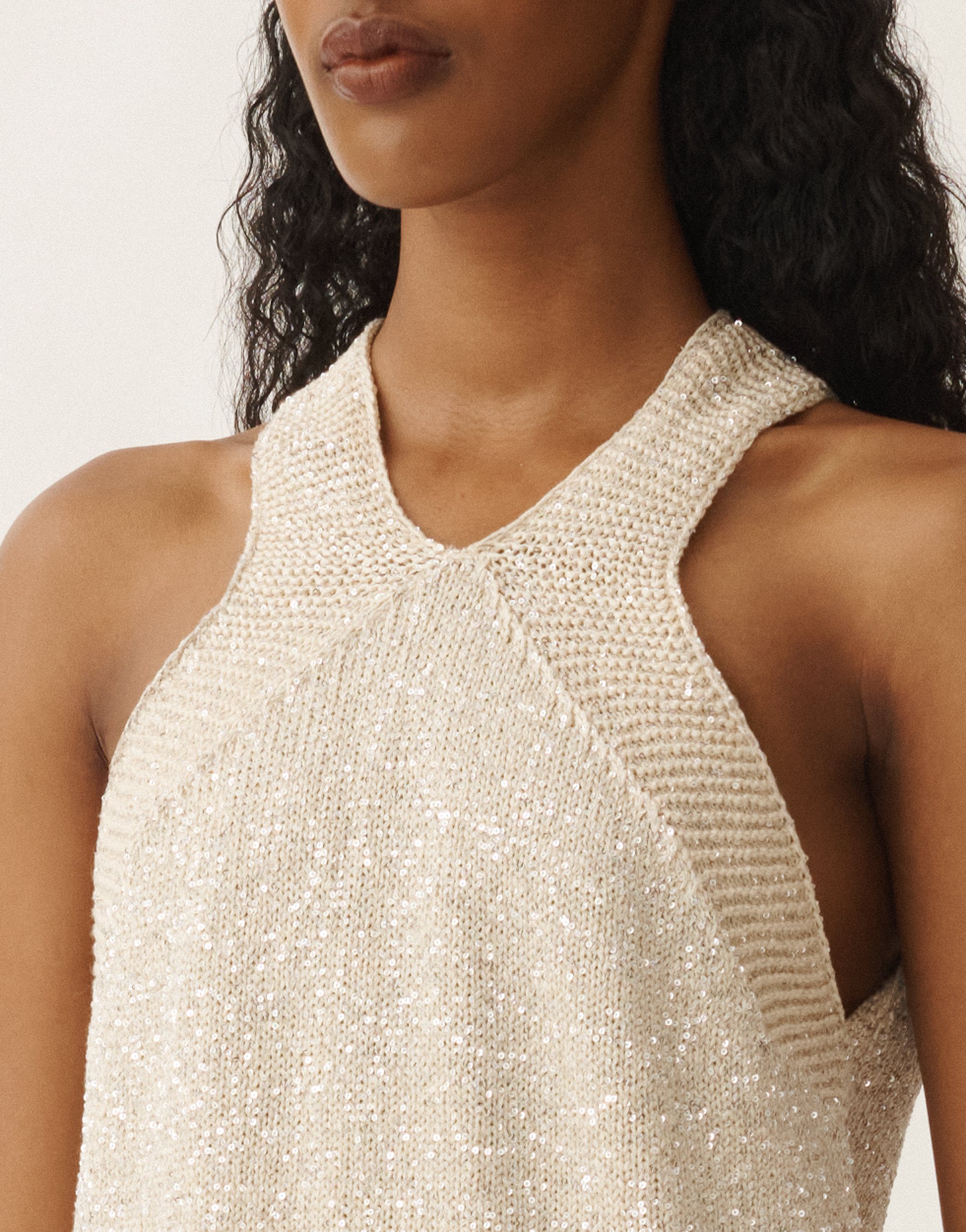 Fabiana Filippi Cotton Knit Tank Top With Sequins In Vanilla