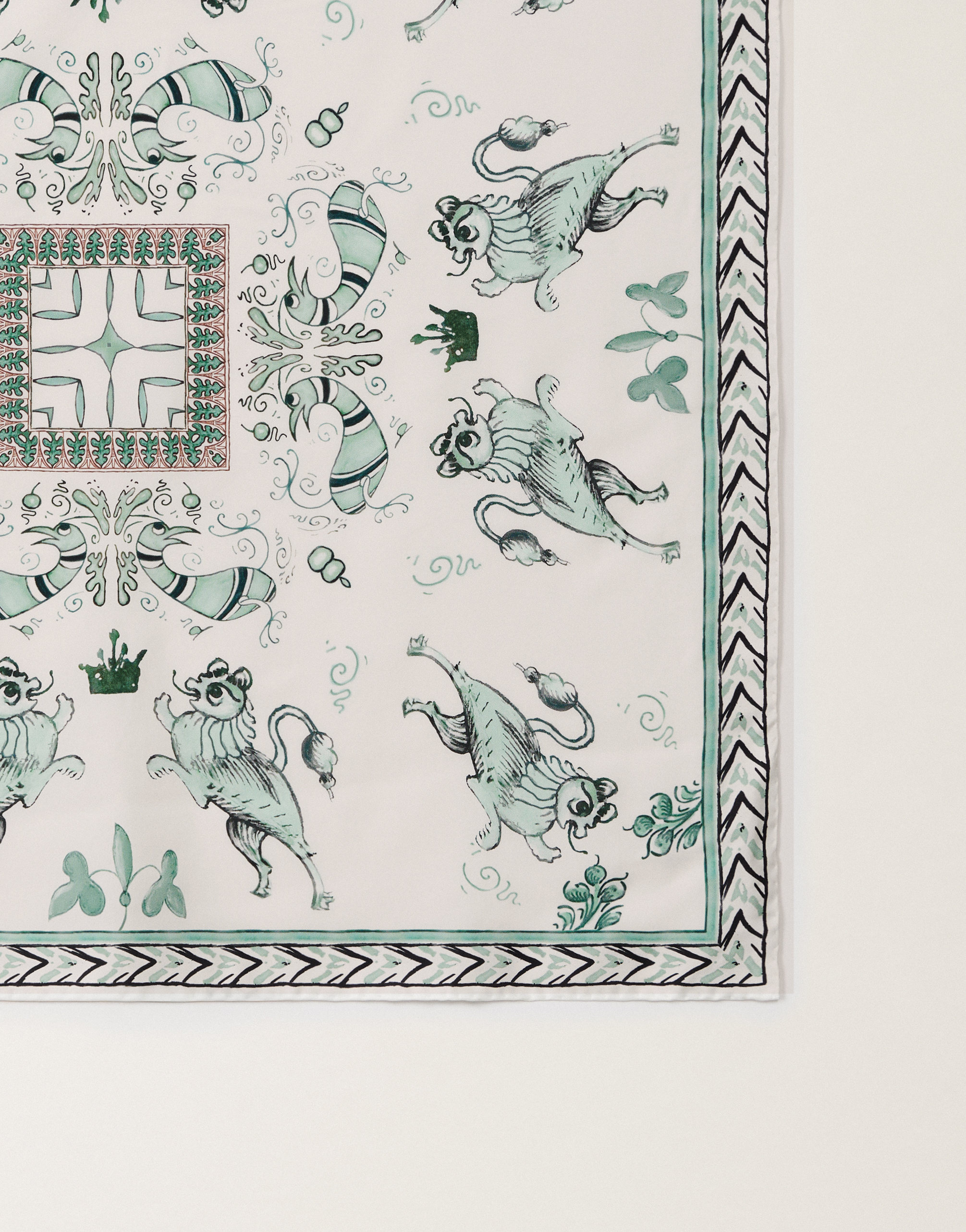 Fabiana Filippi Silk Twill Losange Scarf With Painted Print In Green