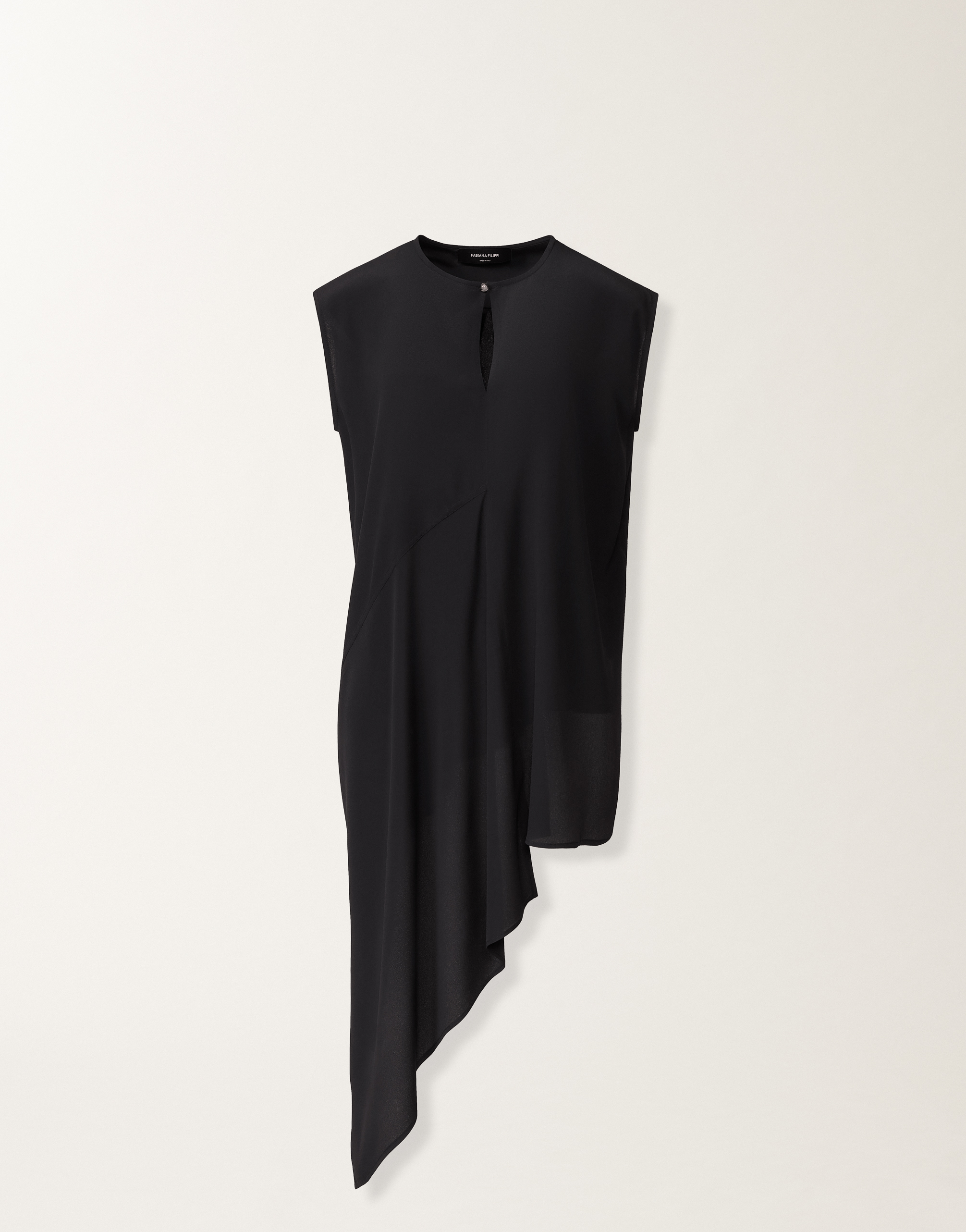 Fabiana Filippi Asymmetrical Top In Midnight Blue Crepe De Chine In Animal Print