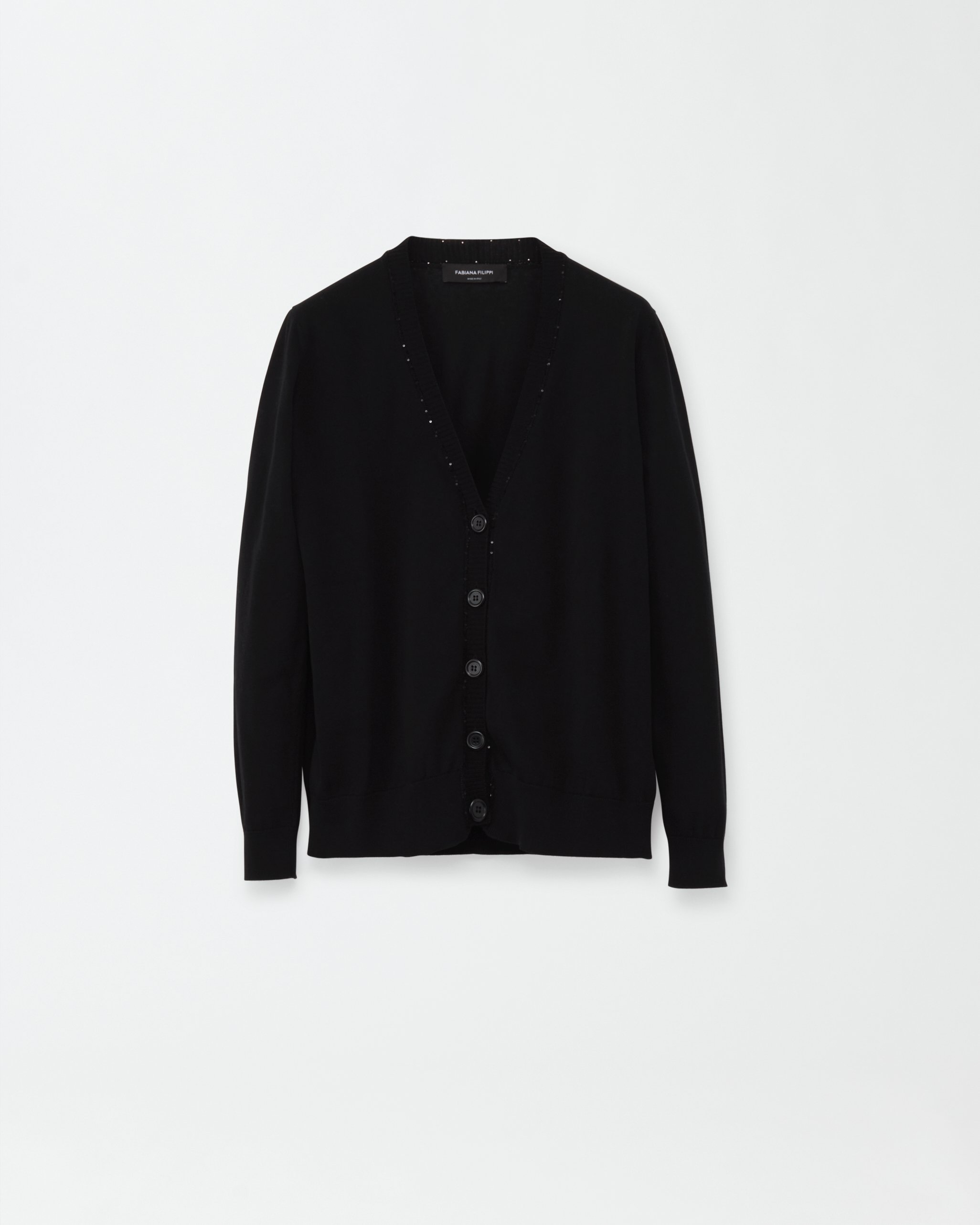 Shop Fabiana Filippi Cotton Cardigan With Sequin Thread In Black