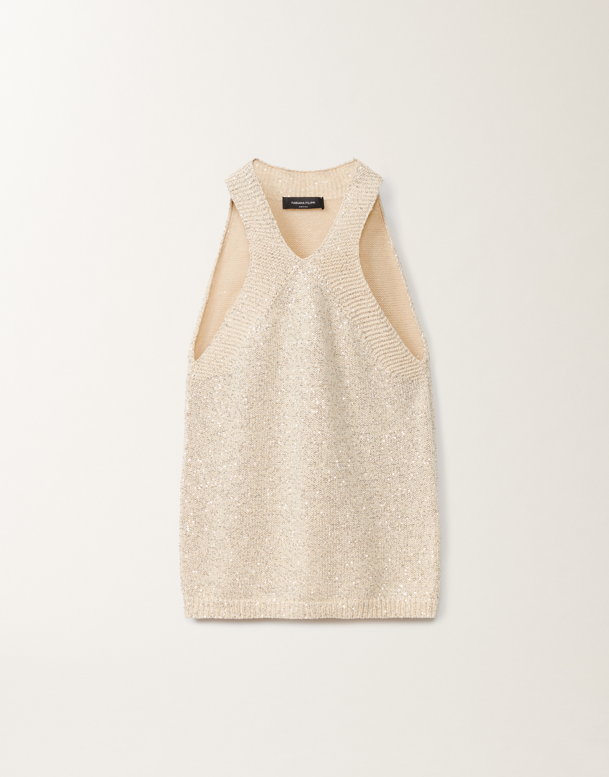 Fabiana Filippi Cotton Knit Tank Top With Sequins In Vanilla