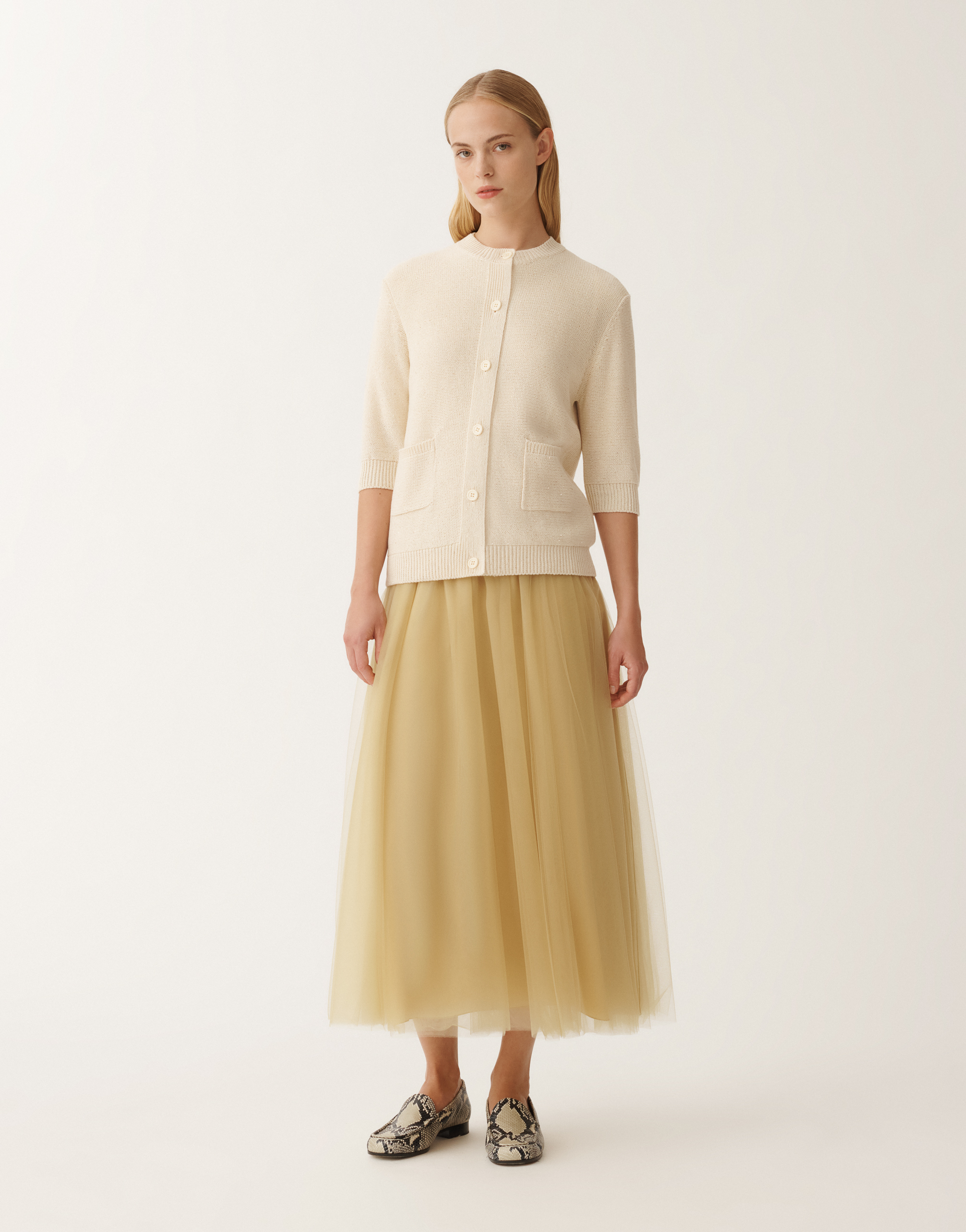 Fabiana Filippi Cotton And Linen Cardigan With Sequins In White