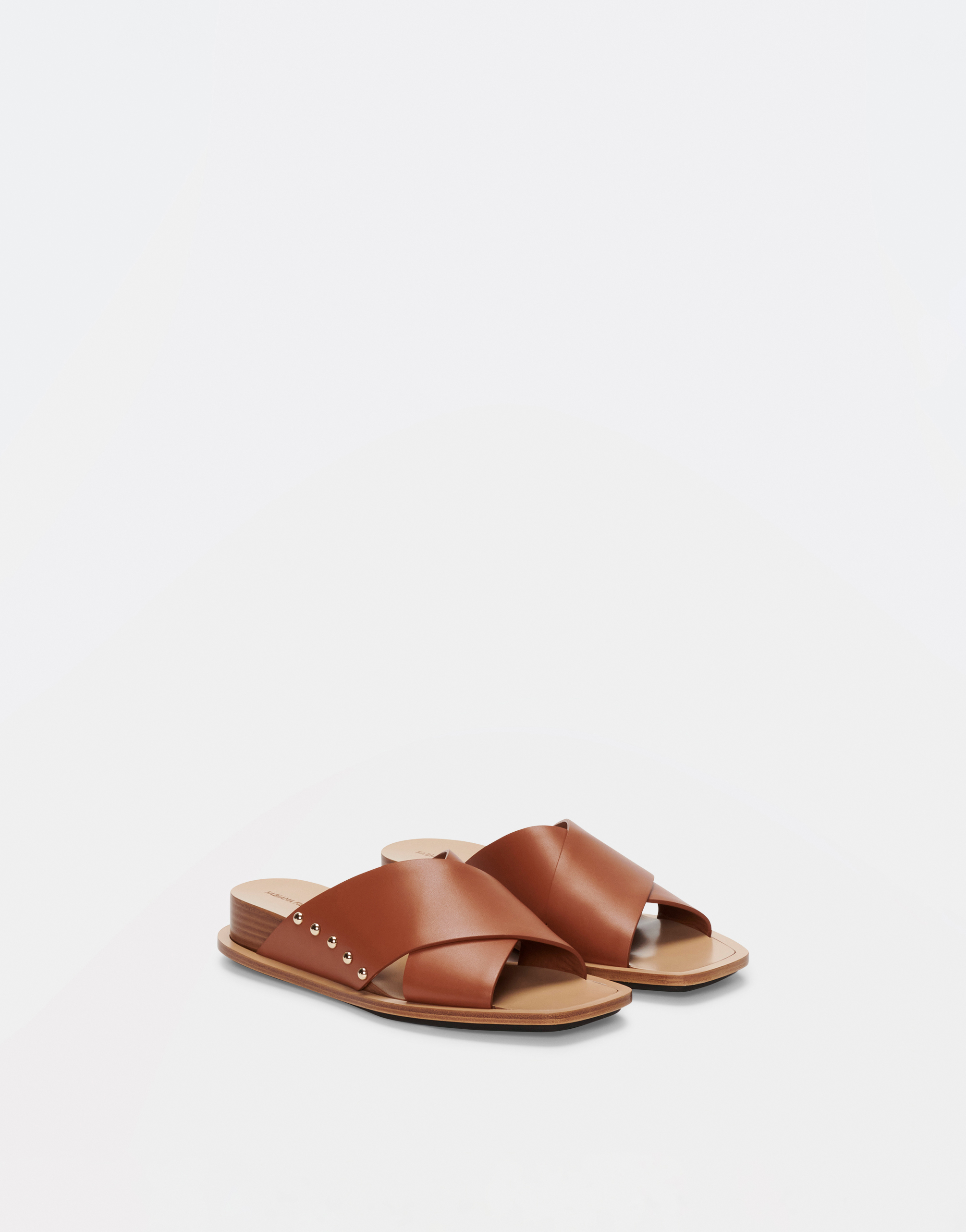 Shop Fabiana Filippi Cross Over Leather Sandals With Stud Detail In Sacher