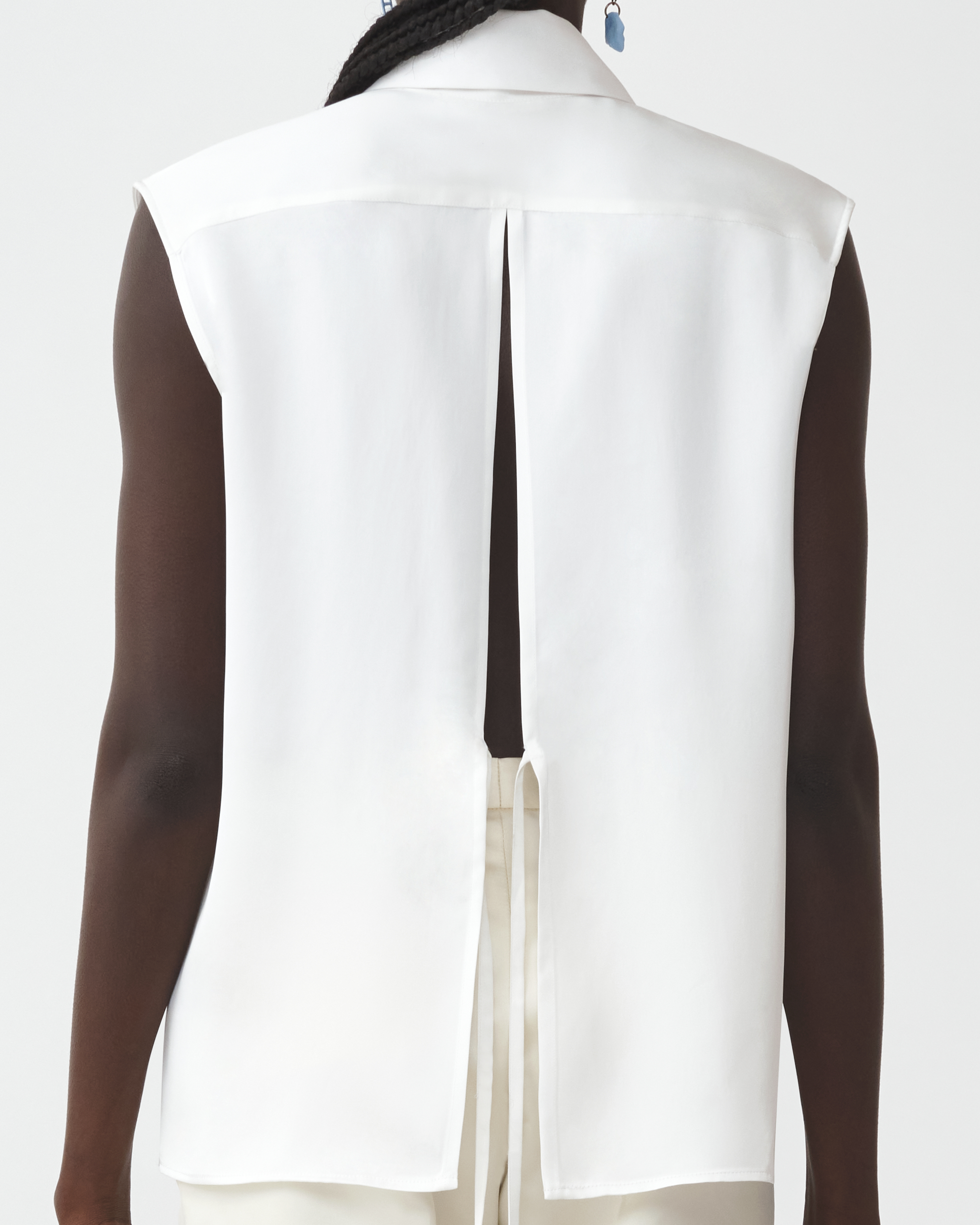 Shop Fabiana Filippi Viscose Satin Sleeveless Shirt With Back Opening In White