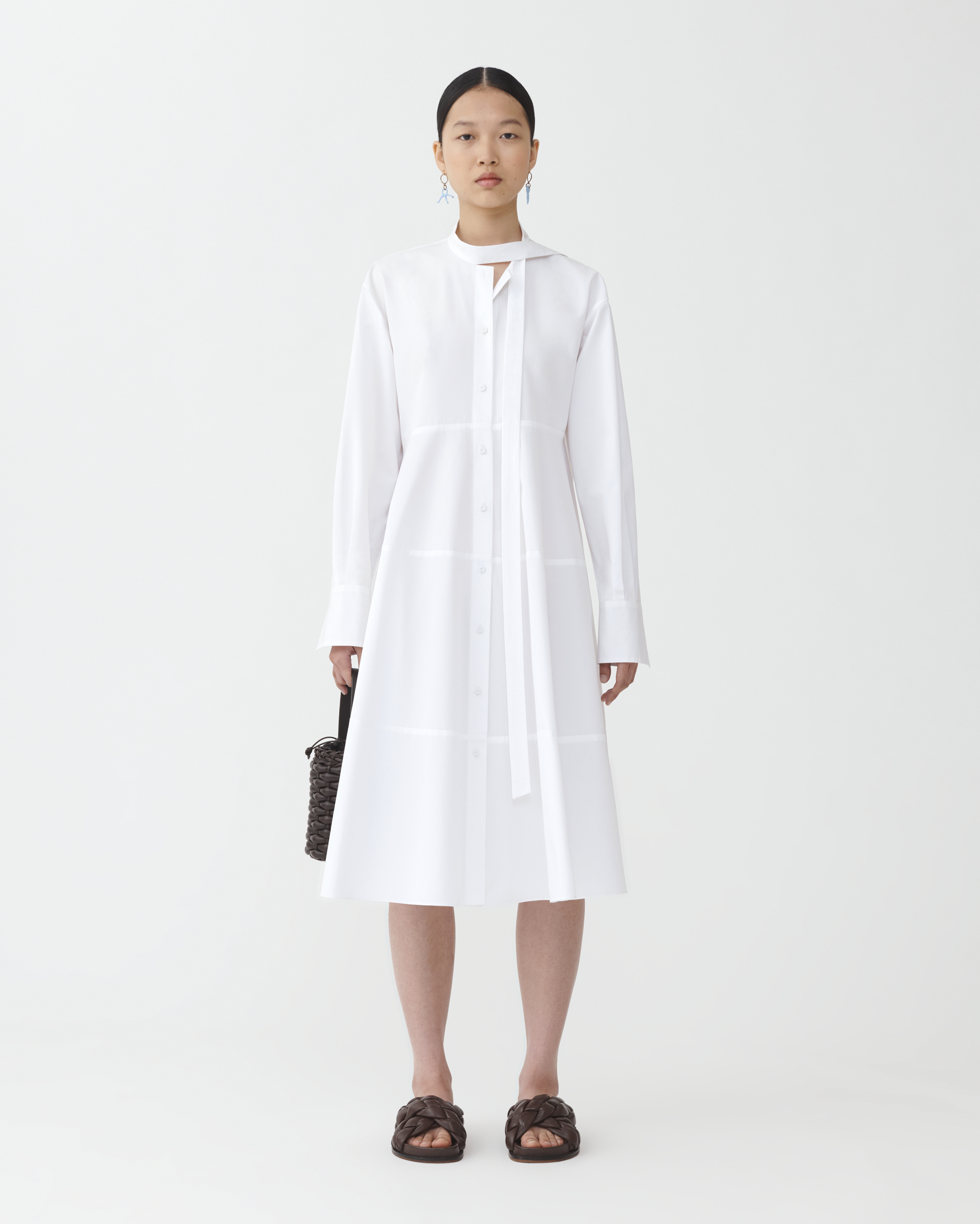 Shop Fabiana Filippi Compact Poplin Tiered Shirt Dress In Optical White
