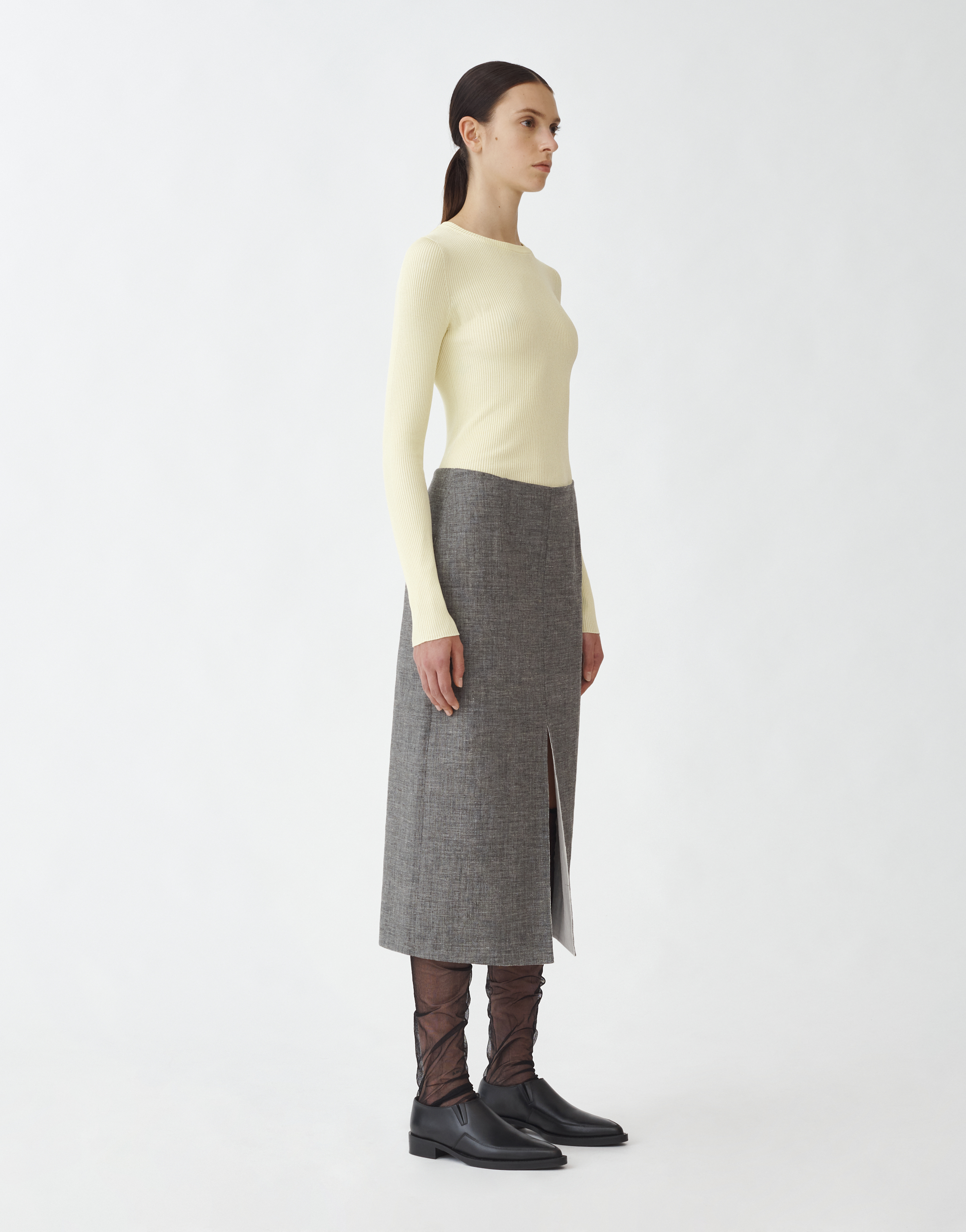 Shop Fabiana Filippi Linen Double Pencil Skirt In Grey