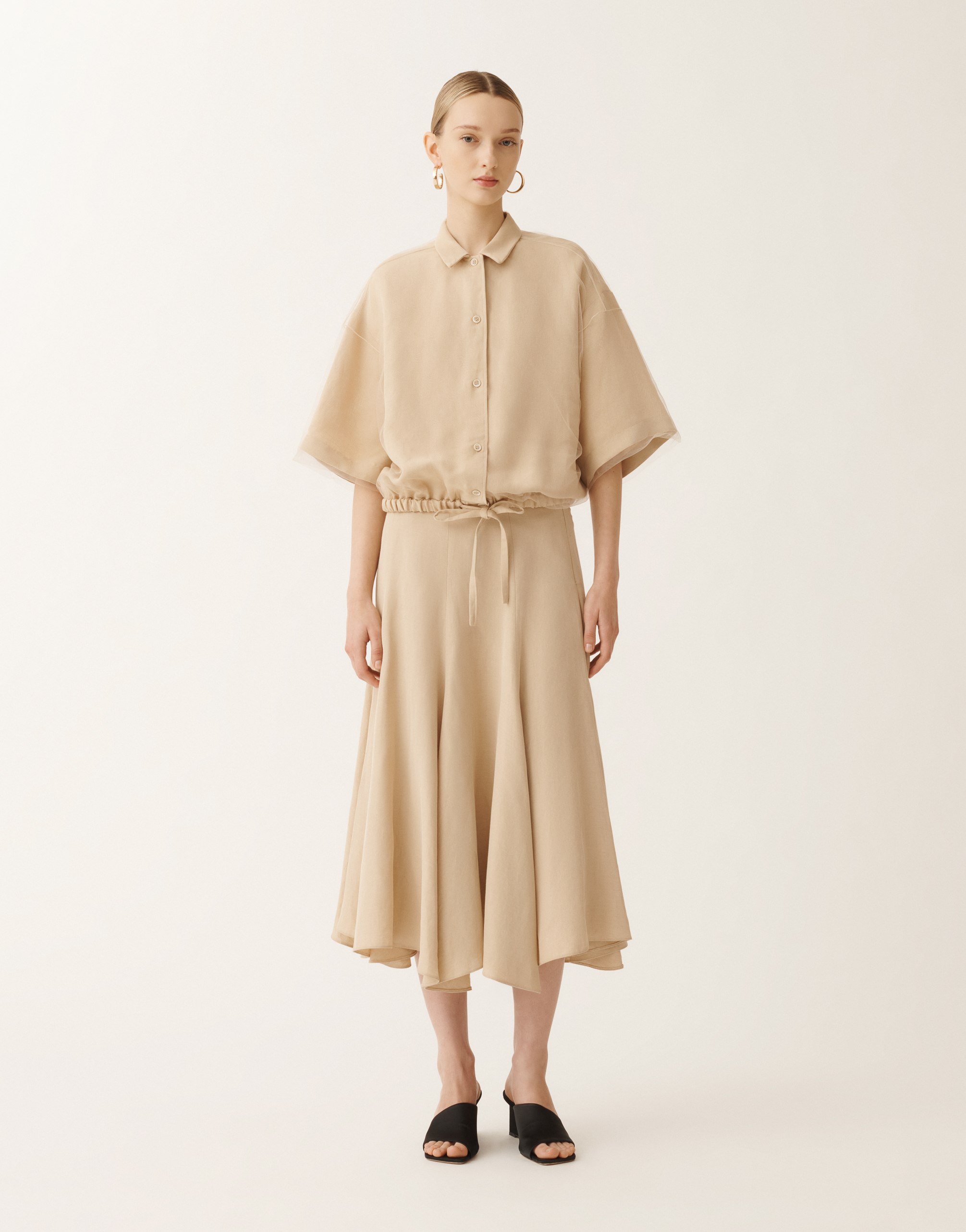 Shop Fabiana Filippi Linen And Viscose Shirt In Sand