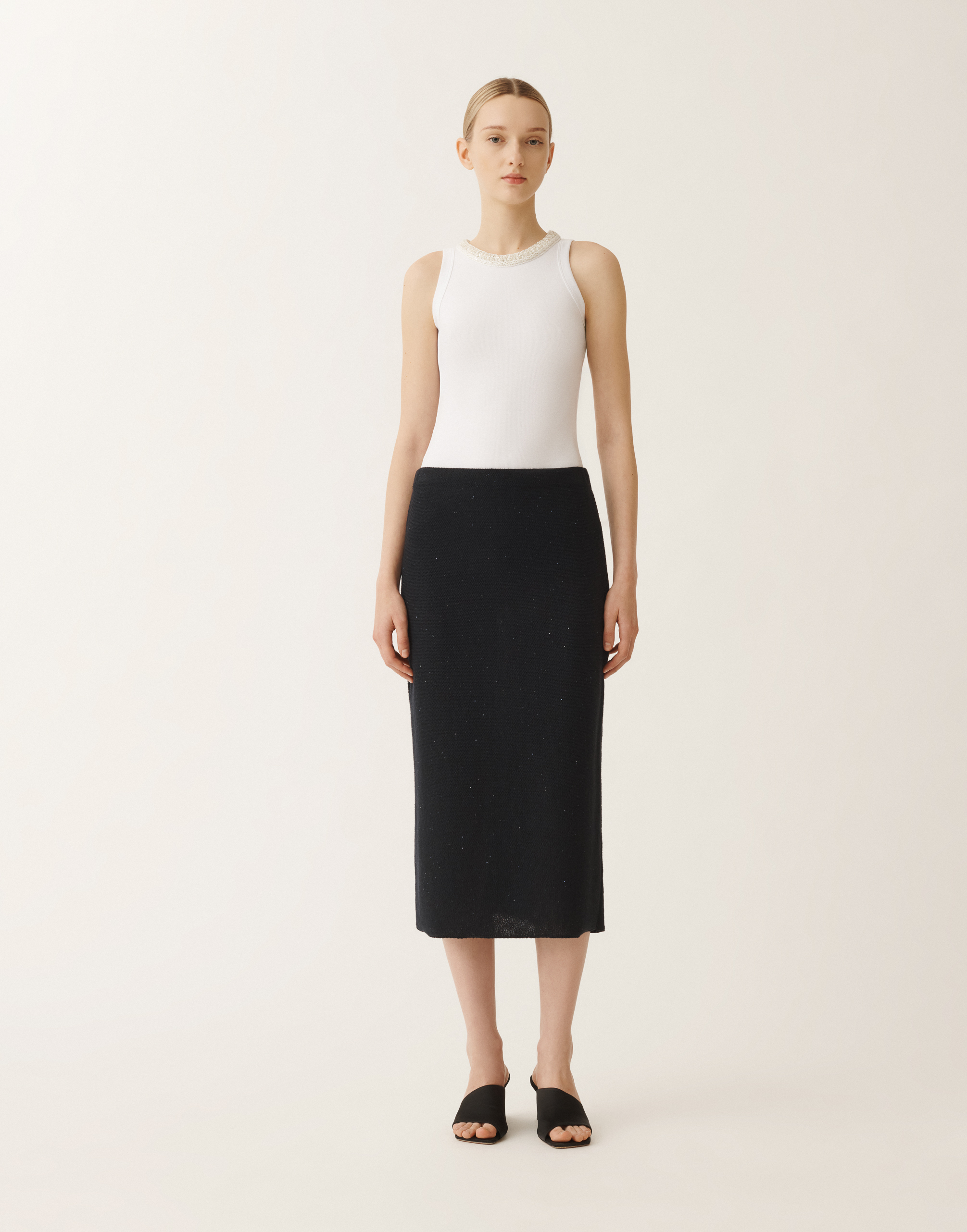 Fabiana Filippi Cotton And Linen Skirt With Sequins In Blue