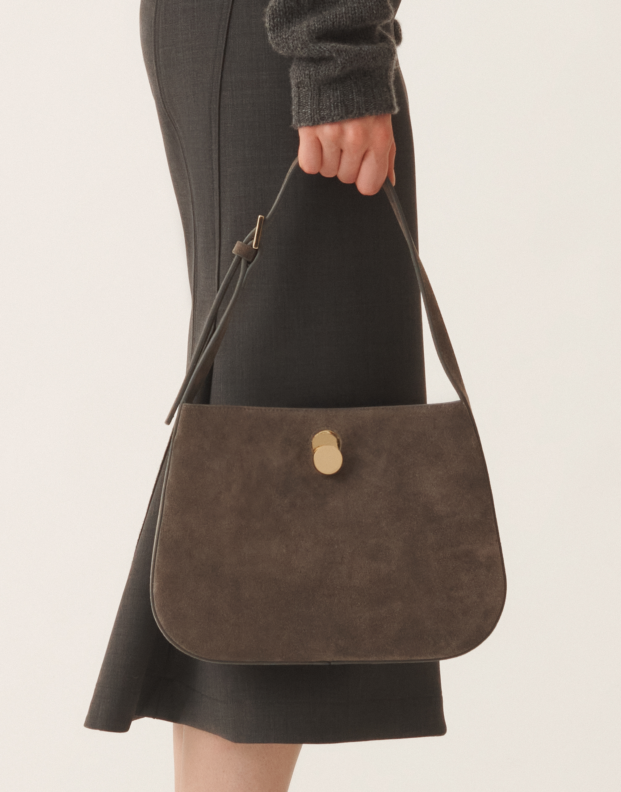 Fabiana Filippi Small Eclissi Hobo Bag In Suede In Gray