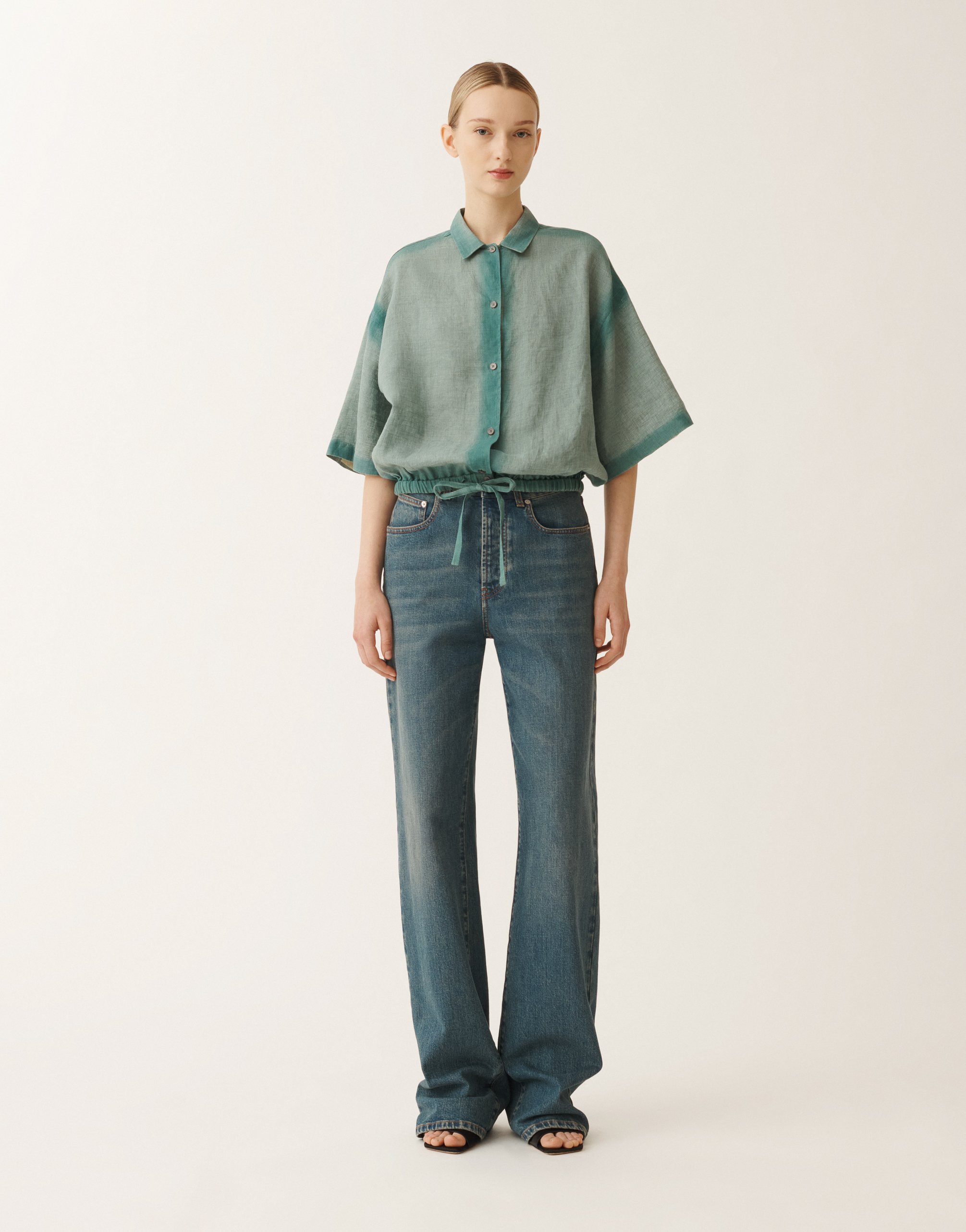 Fabiana Filippi Linen Canvas Shirt With Gradient In Turquoise