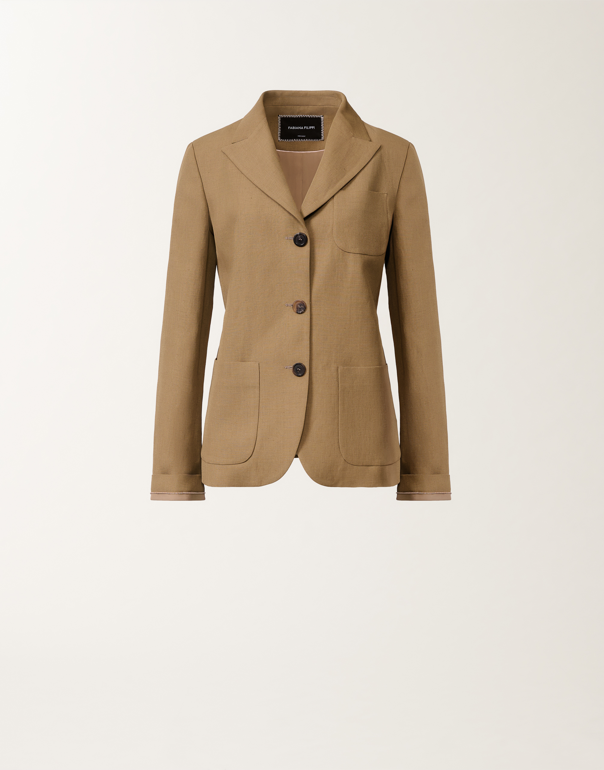 Jacket in fluid linen and viscose, mud for Women | Fabiana Filippi®