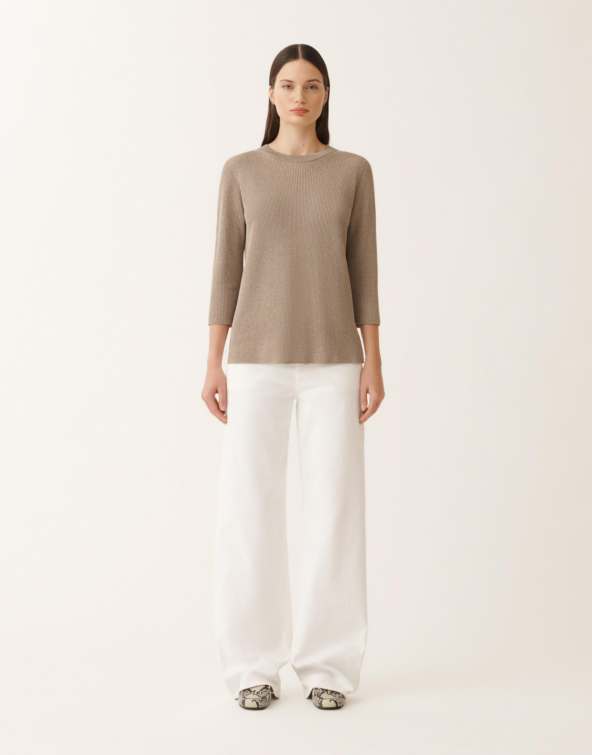 Shop Fabiana Filippi Organic Cotton And Lurex Sweater In Clay