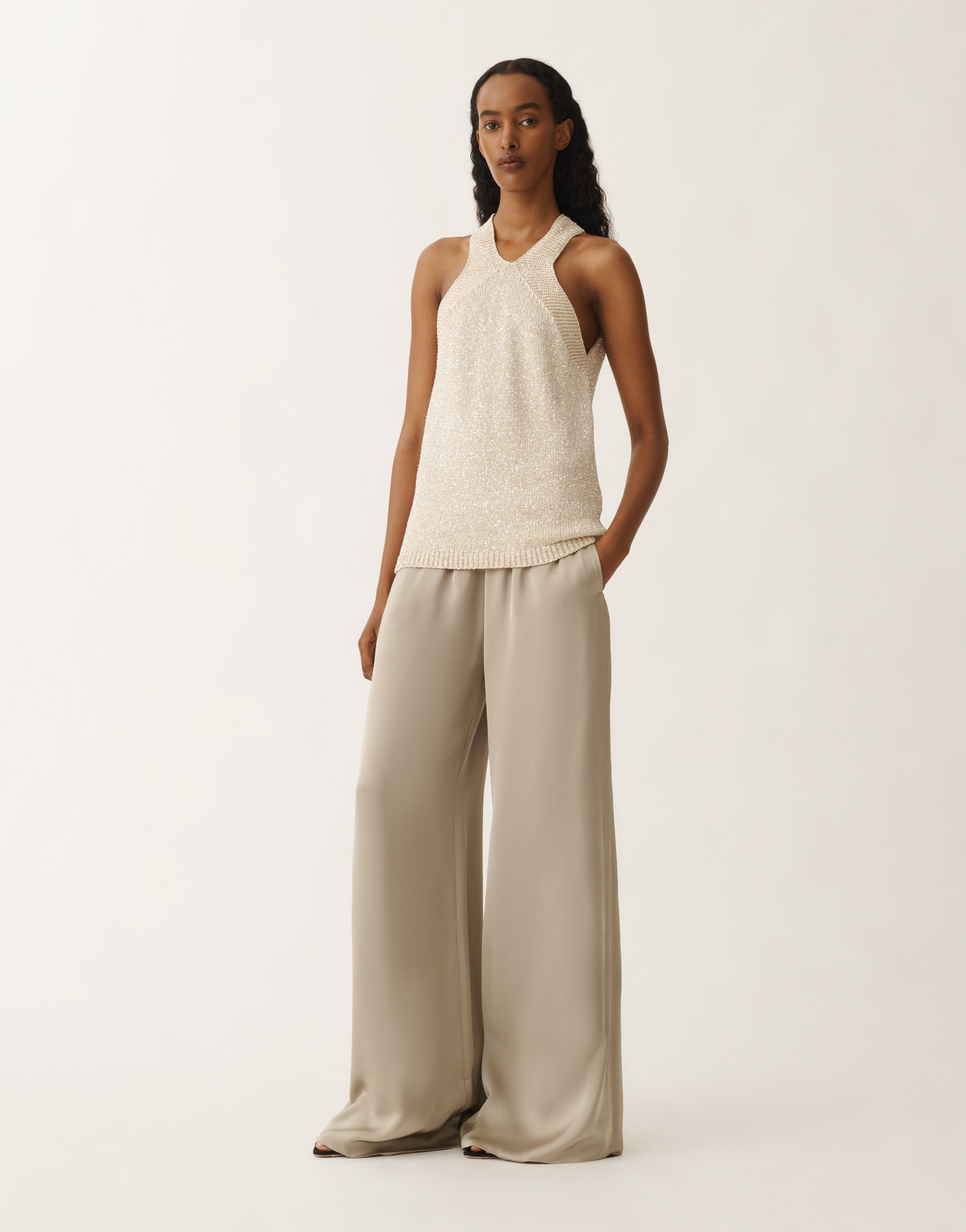Fabiana Filippi Cotton Knit Tank Top With Sequins In Vanilla