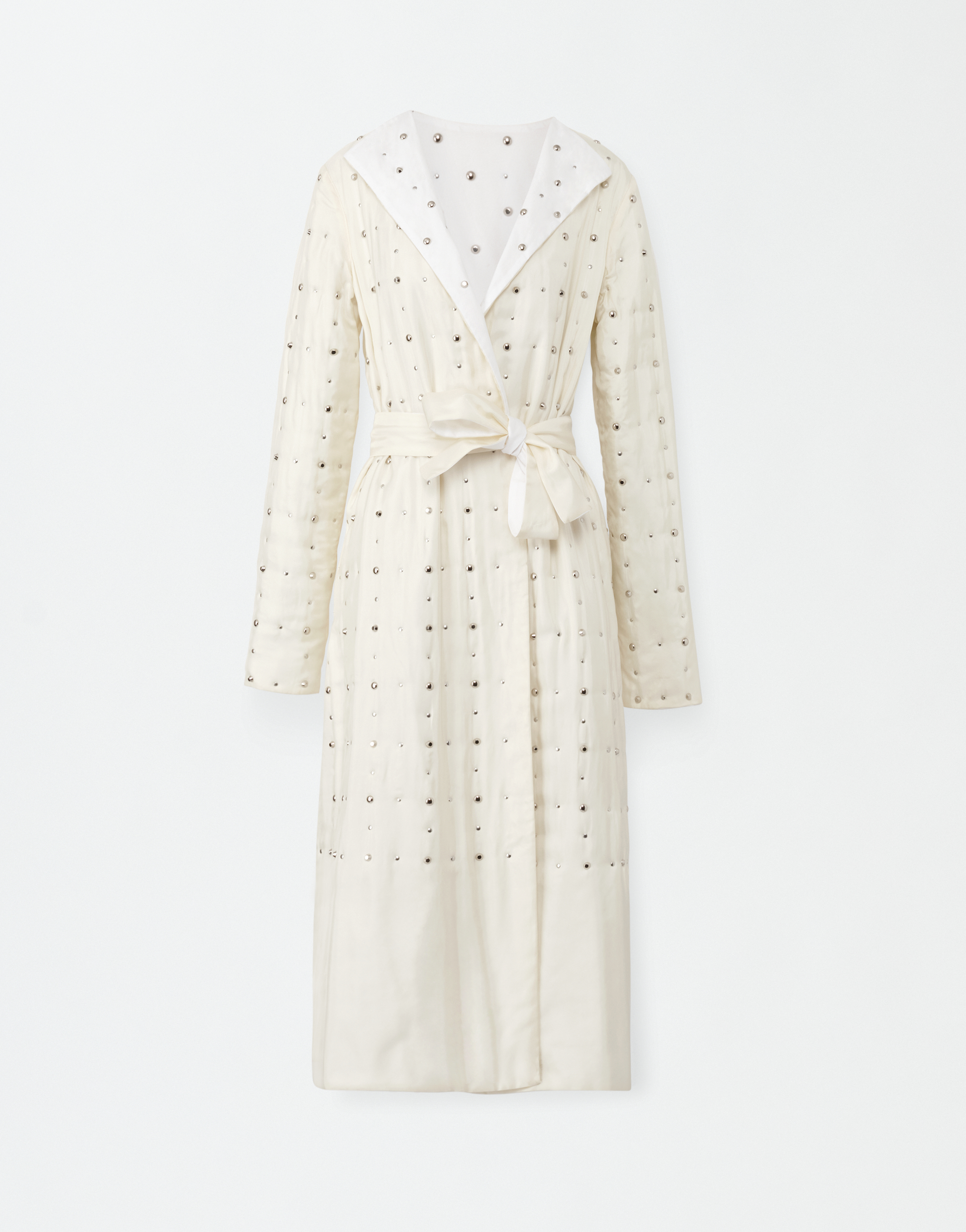Shop Fabiana Filippi Cupro Coat With All Over Double Stud In Butter