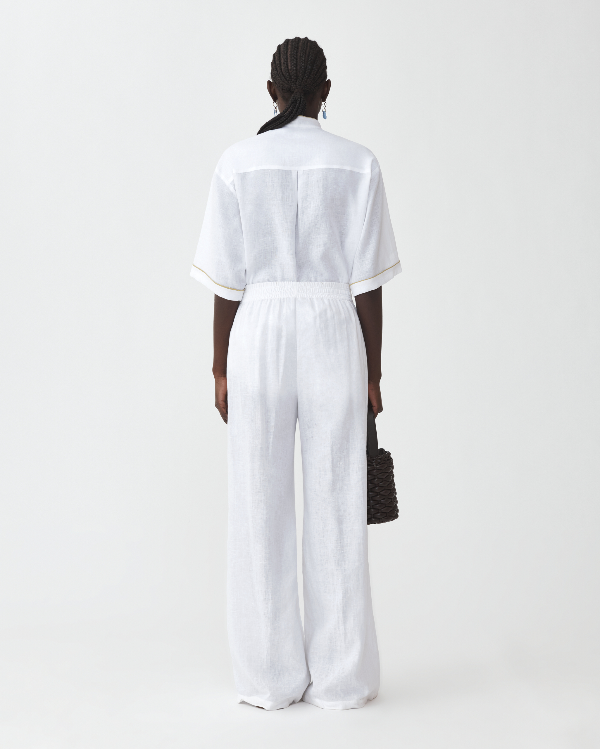 Shop Fabiana Filippi Linen Cloth Wide Leg Trousers With Elastic Waistband In Optical White