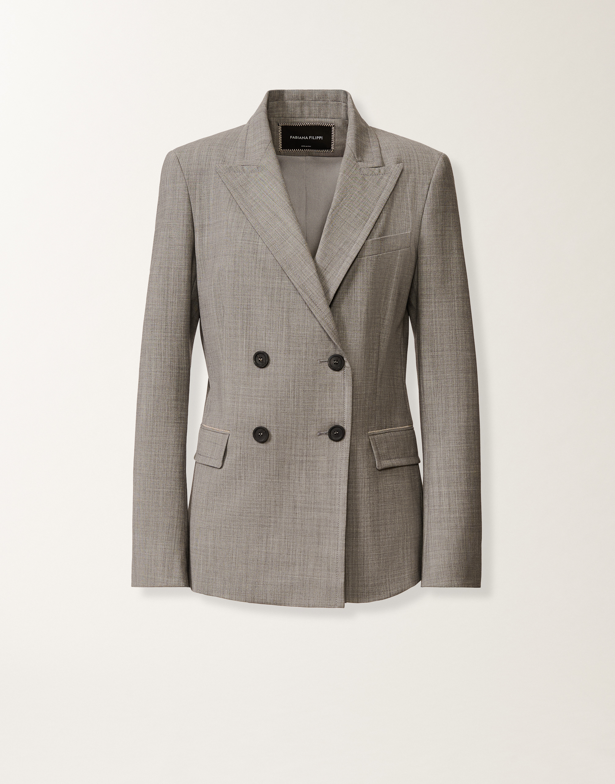 Double-breasted jacket in fresh bi-stretch wool, rock mélange for