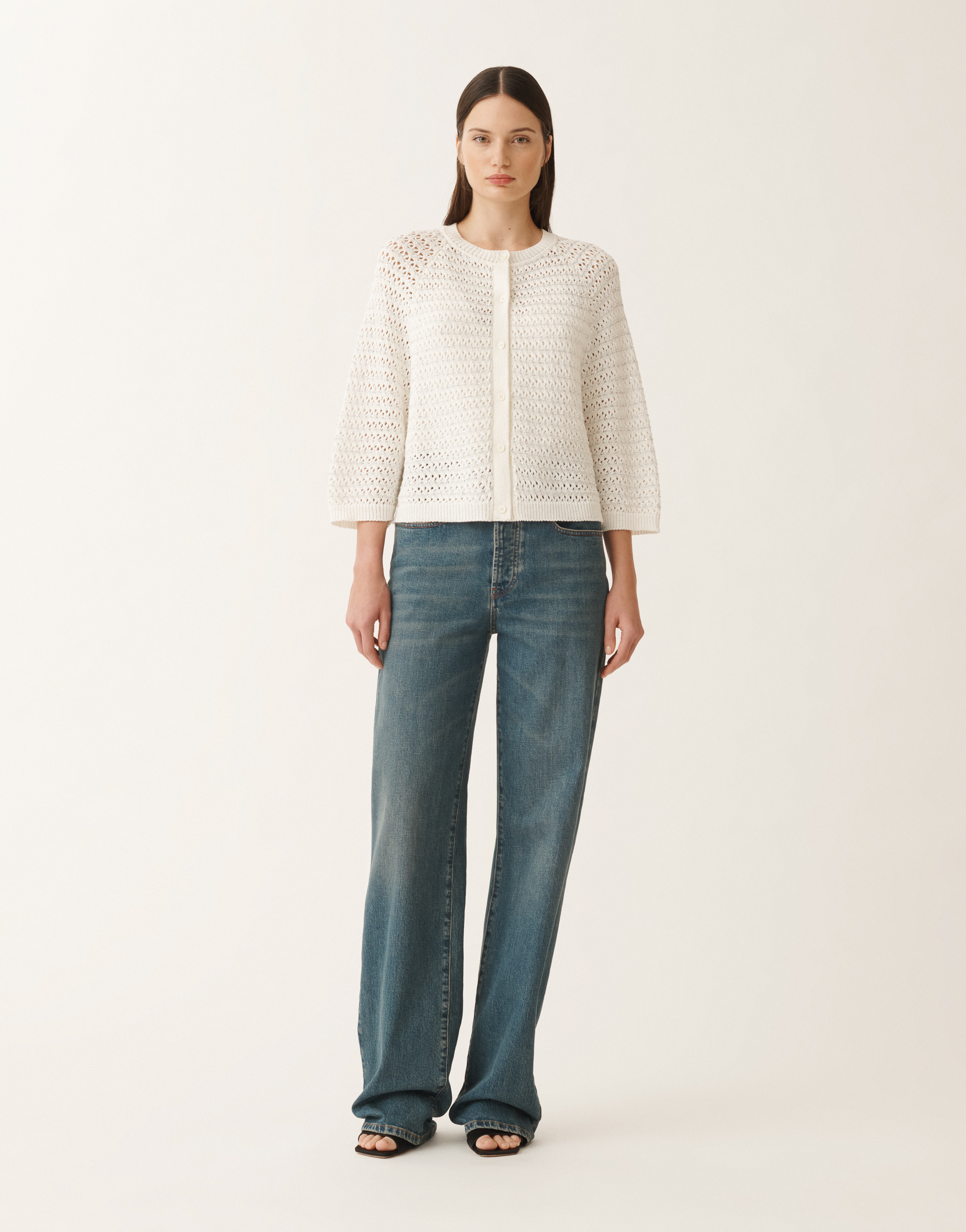 FABIANA FILIPPI COTTON OPEN CAPE WITH SEQUINS 