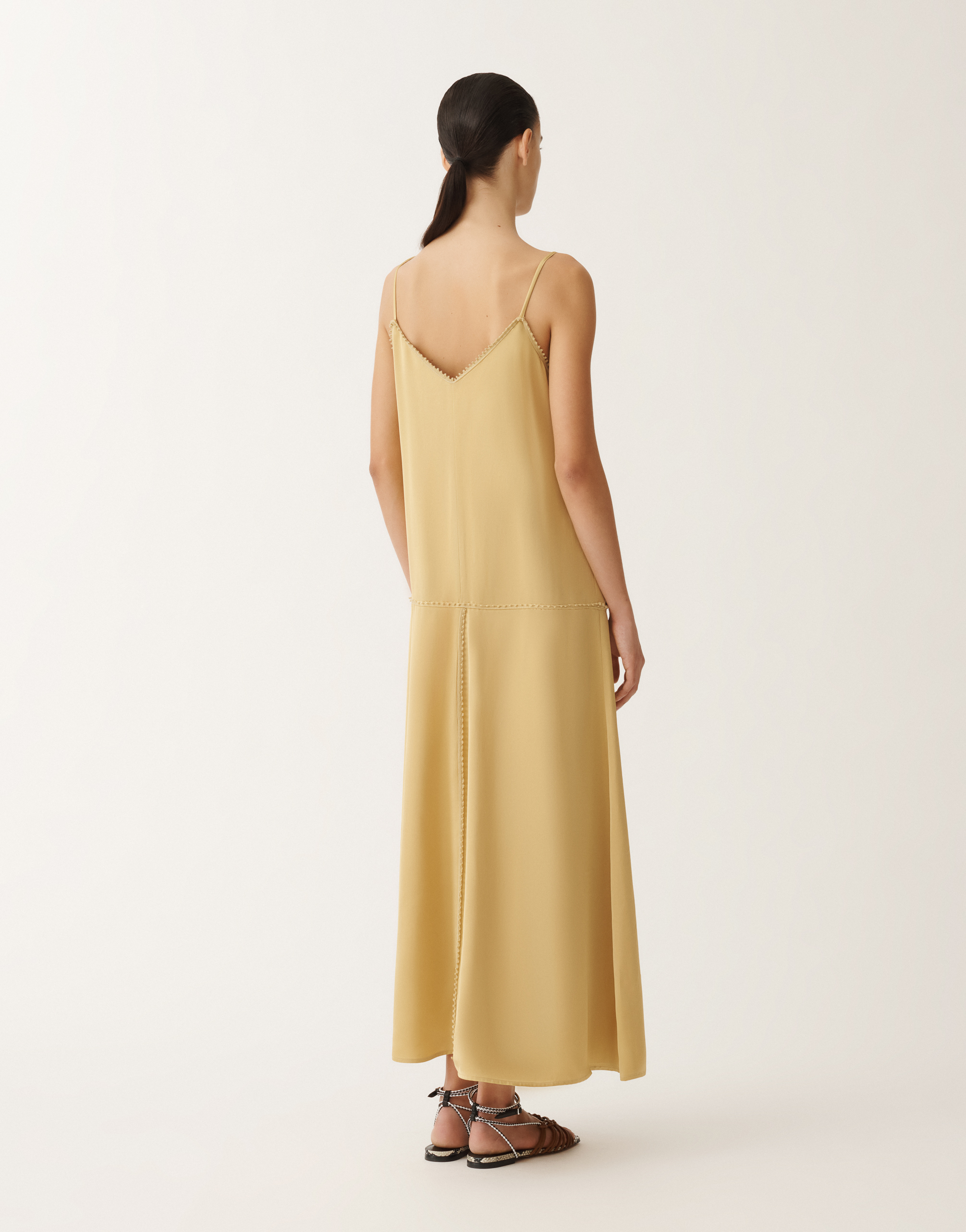Fabiana Filippi Viscose Satin Lingerie Dress In Yellow