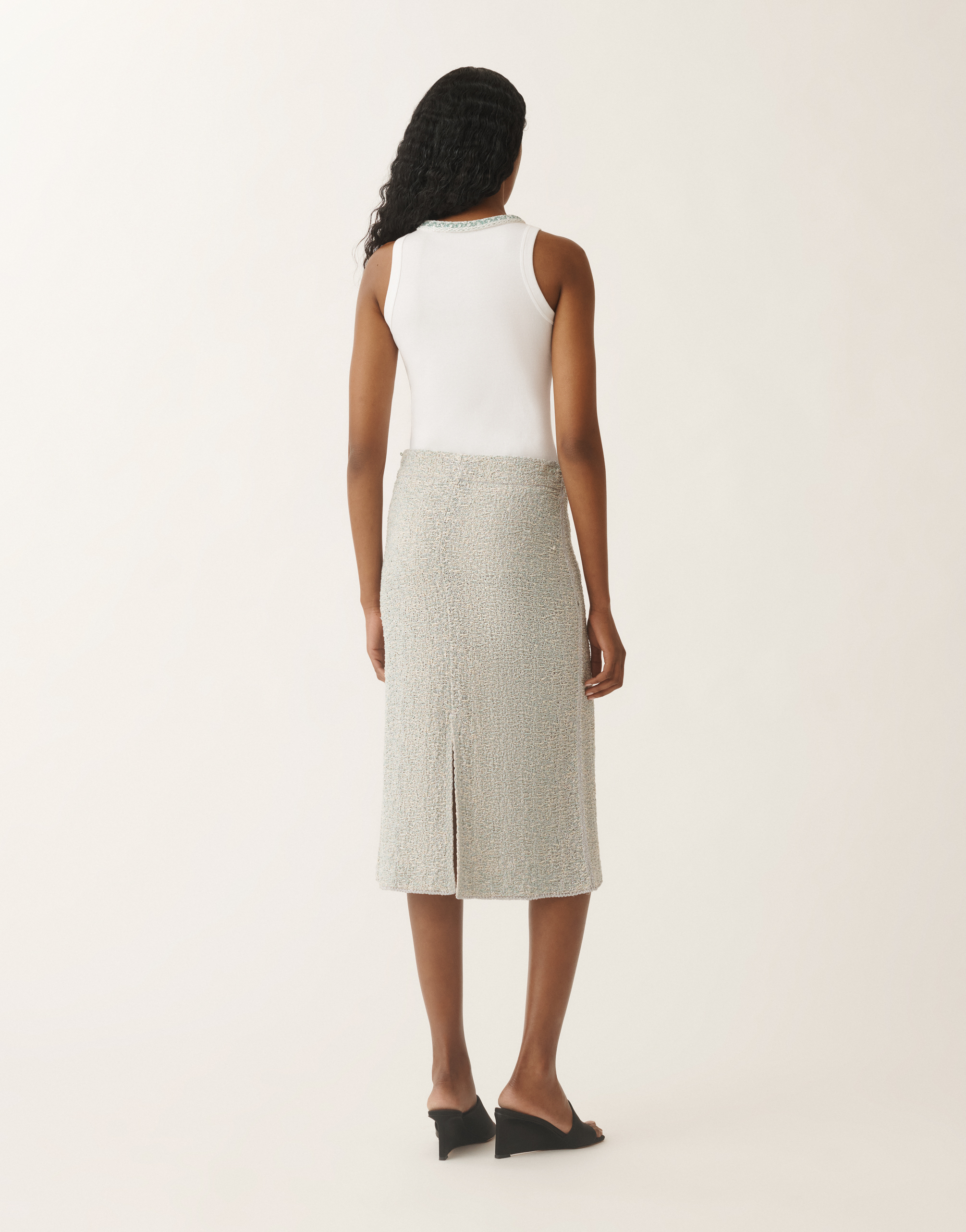 Shop Fabiana Filippi Lurex Knit Tweed Skirt In Vanilla/aquagreen