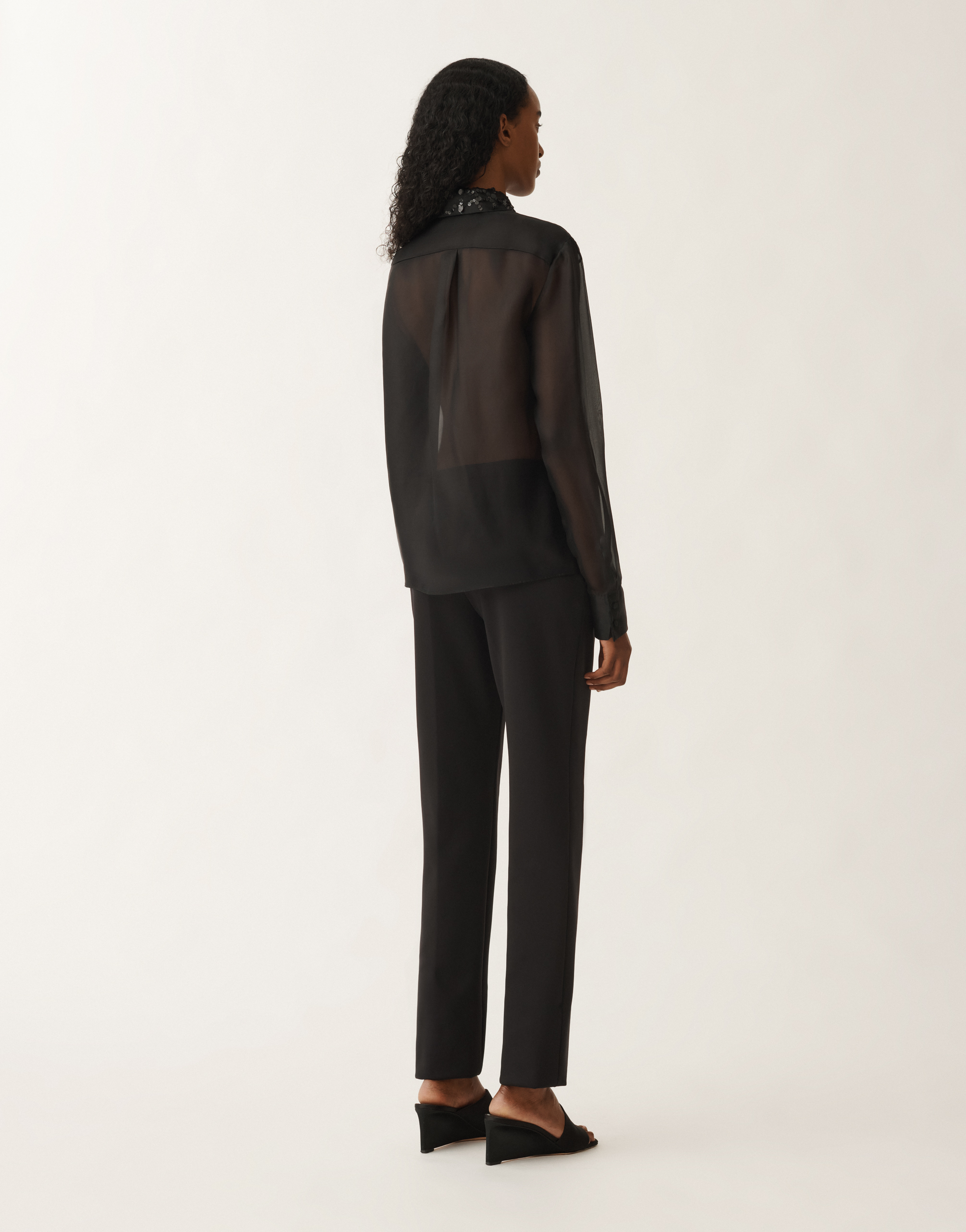 Fabiana Filippi Organza Basi Shirt With Sequin Embroidered Collar In Black