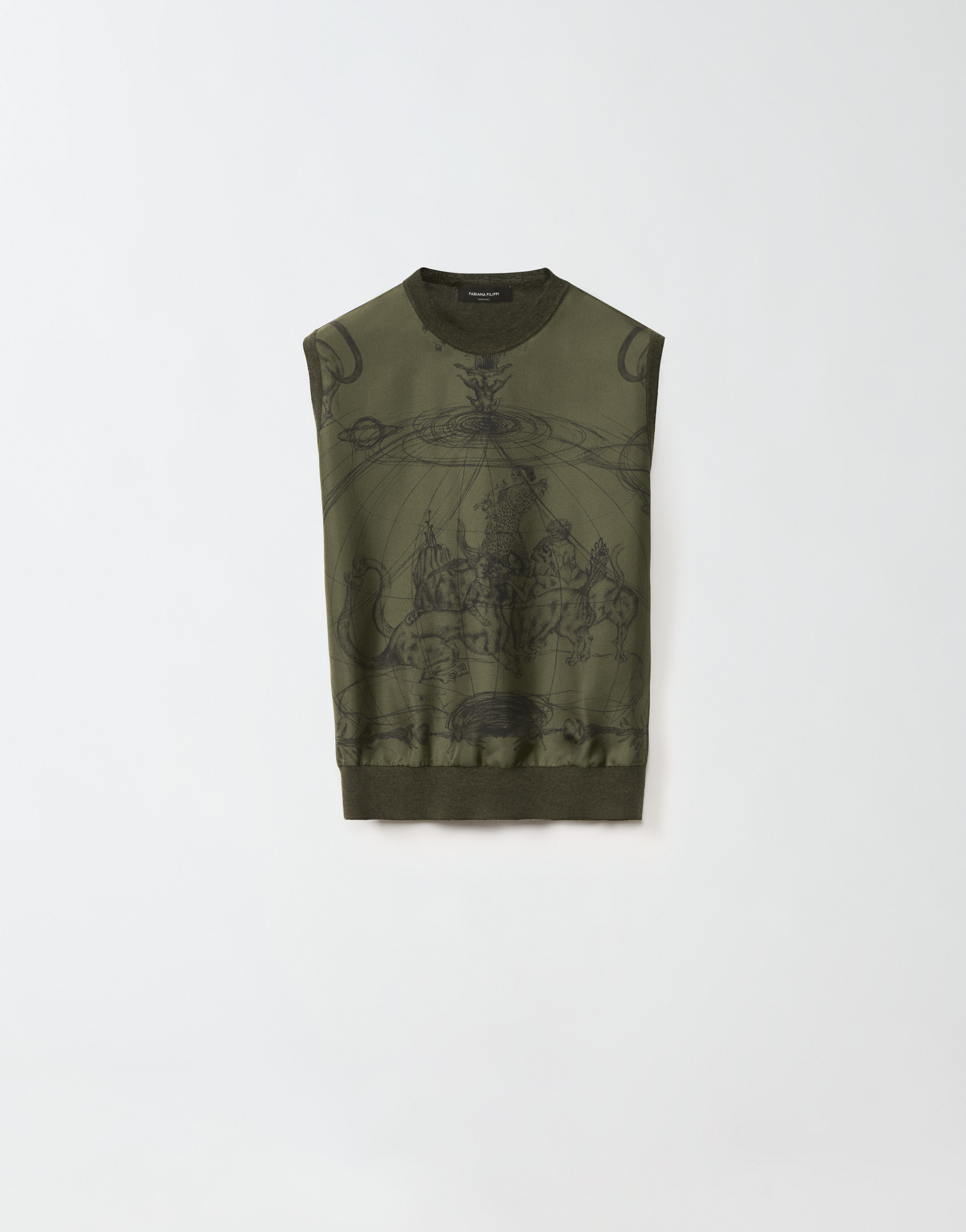 Shop Fabiana Filippi Platinum Vest Top With Printed Twill On The Front In Green