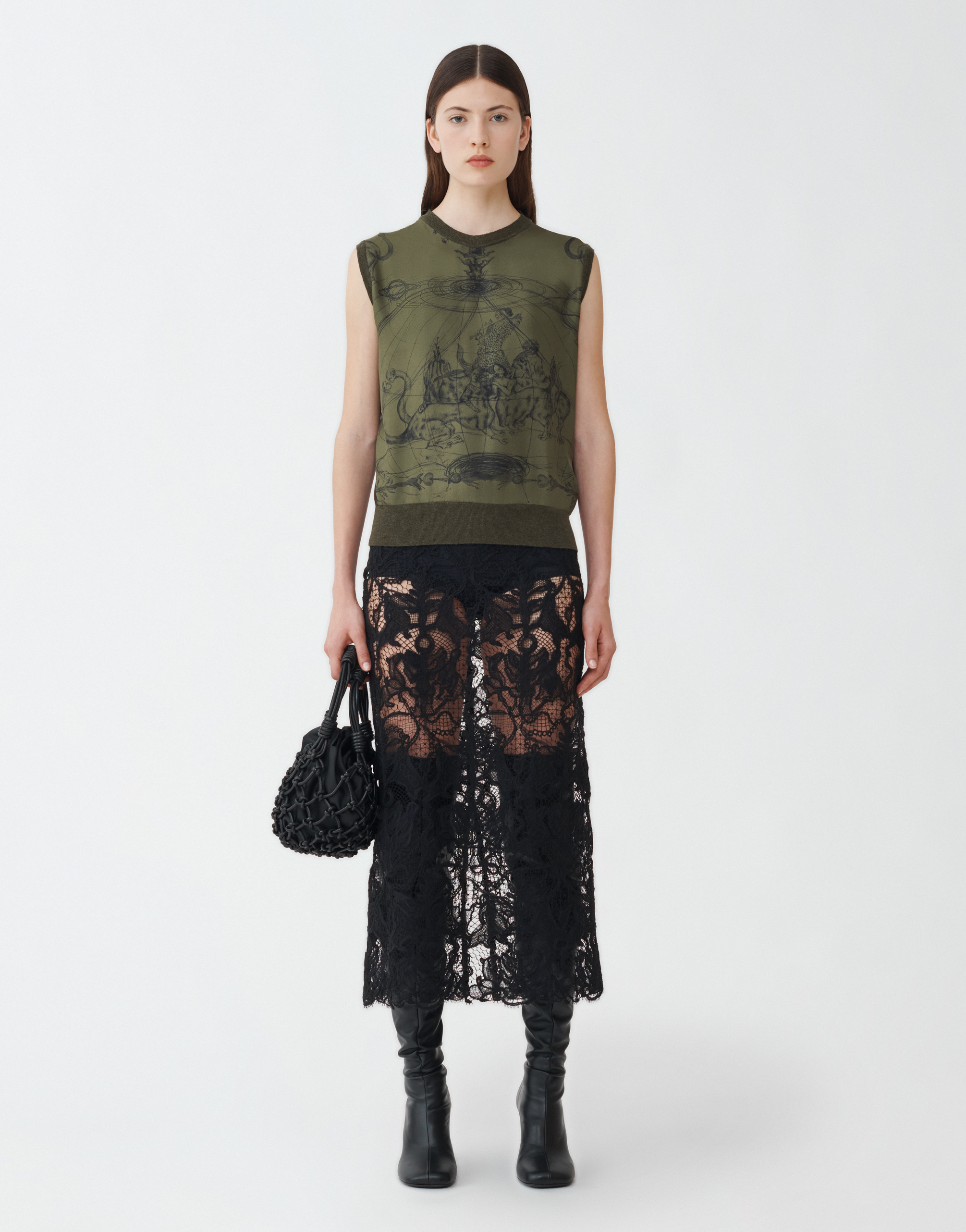 Shop Fabiana Filippi Platinum Vest Top With Printed Twill On The Front In Green