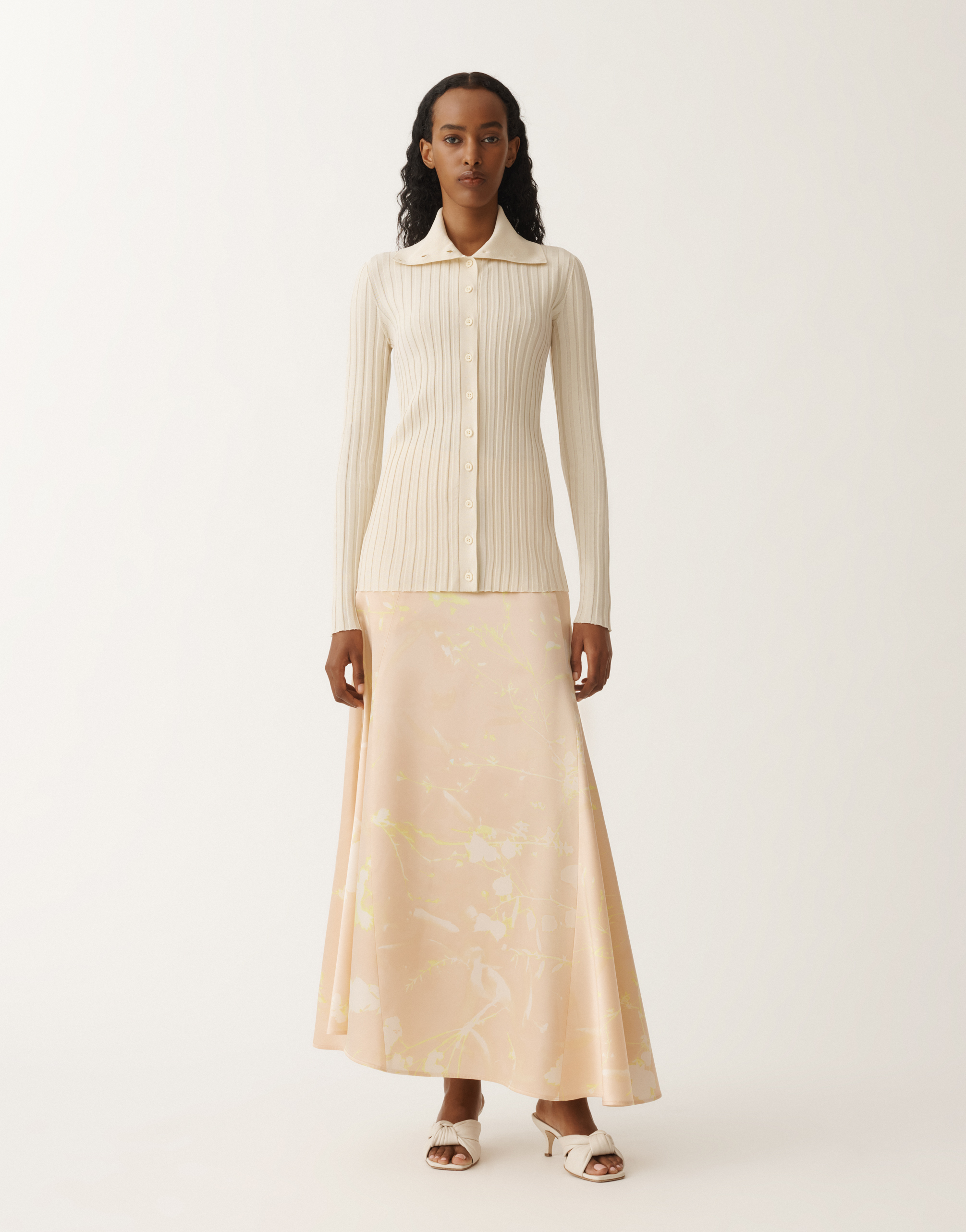 Fabiana Filippi Ribbed High Collar Top With Button-down Front In White