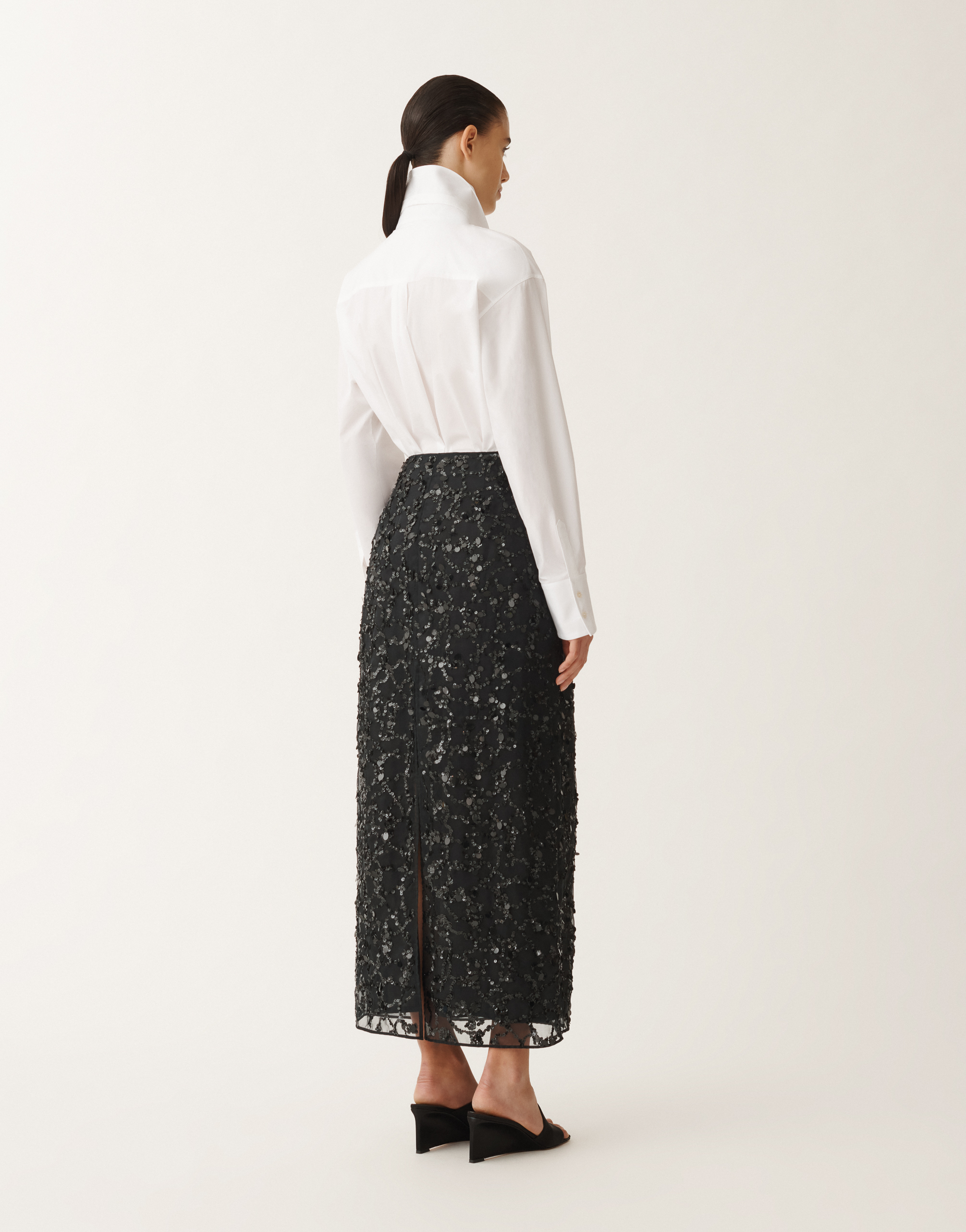 Shop Fabiana Filippi Sequin Embroidery Organza Skirt In Black