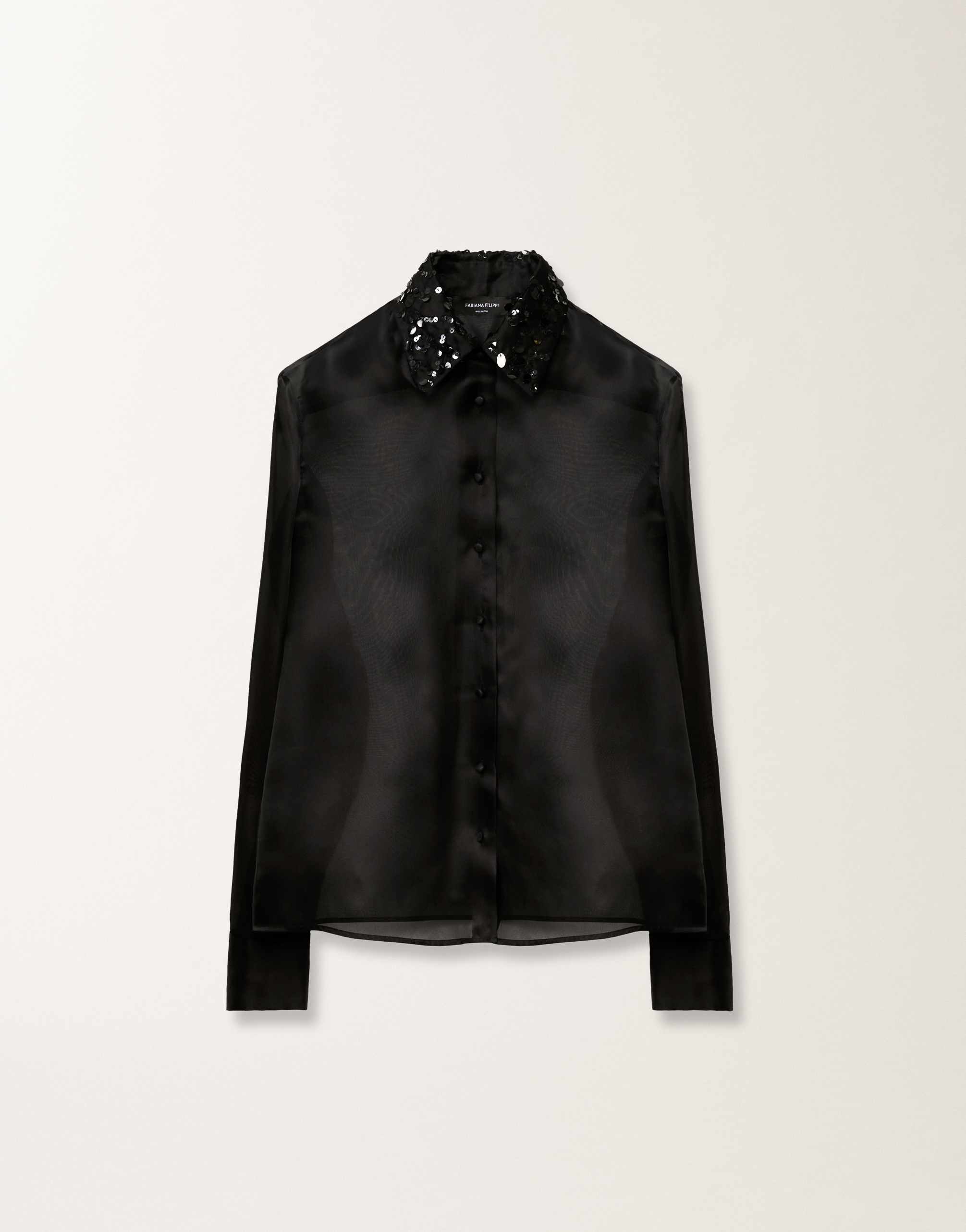 Fabiana Filippi Organza Basi Shirt With Sequin Embroidered Collar In Black