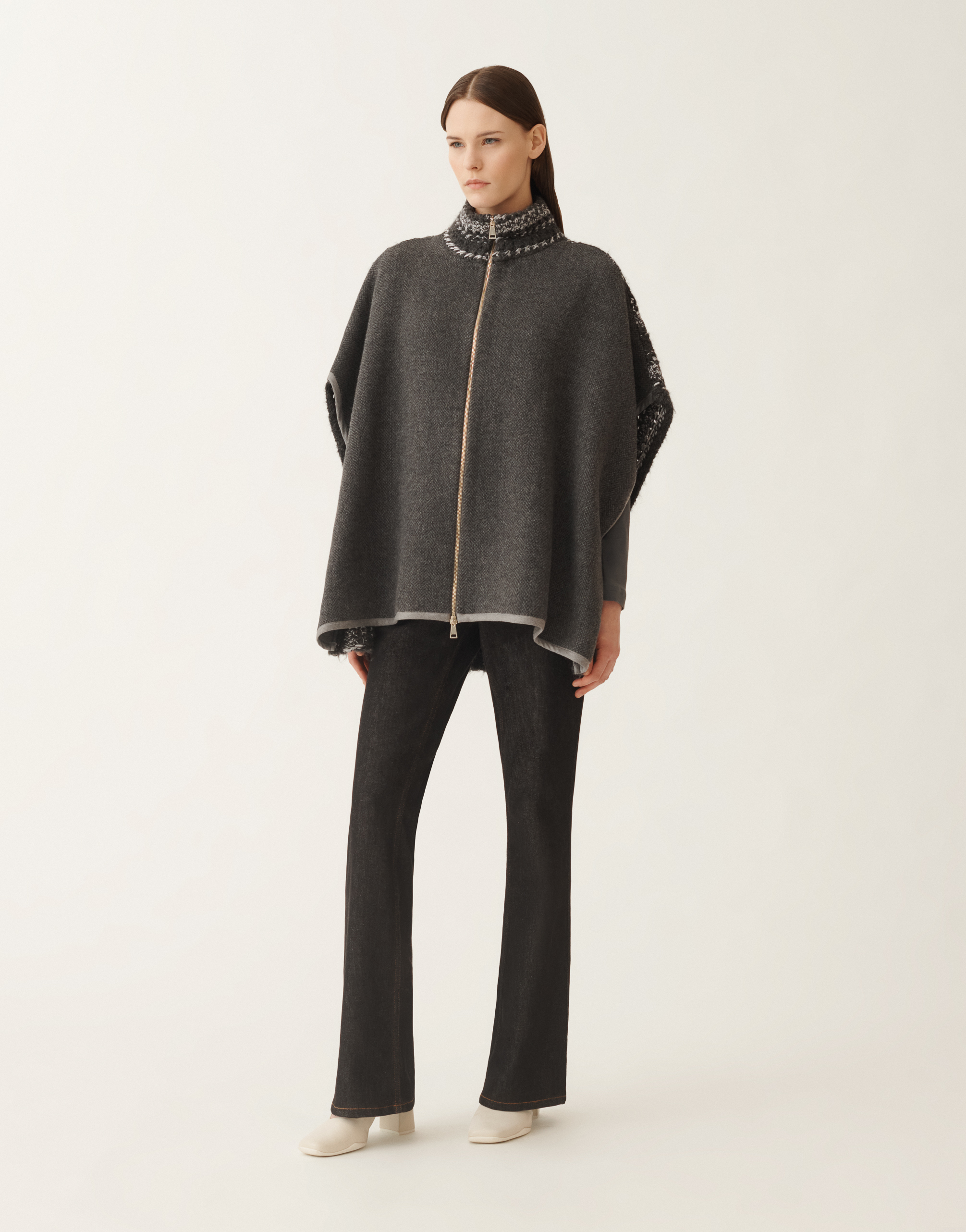 Fabiana Filippi Cape In Soft Double Chevron In Gray