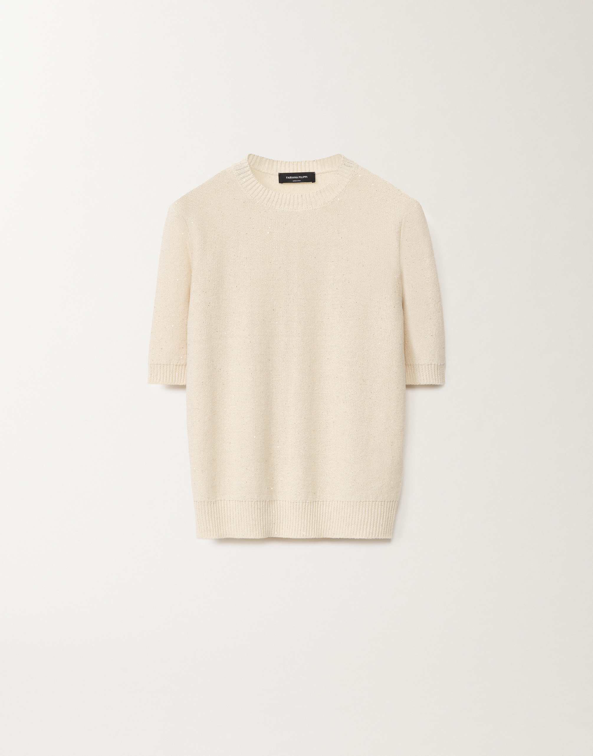 Shop Fabiana Filippi Cotton And Linen Sweater With Sequins In White