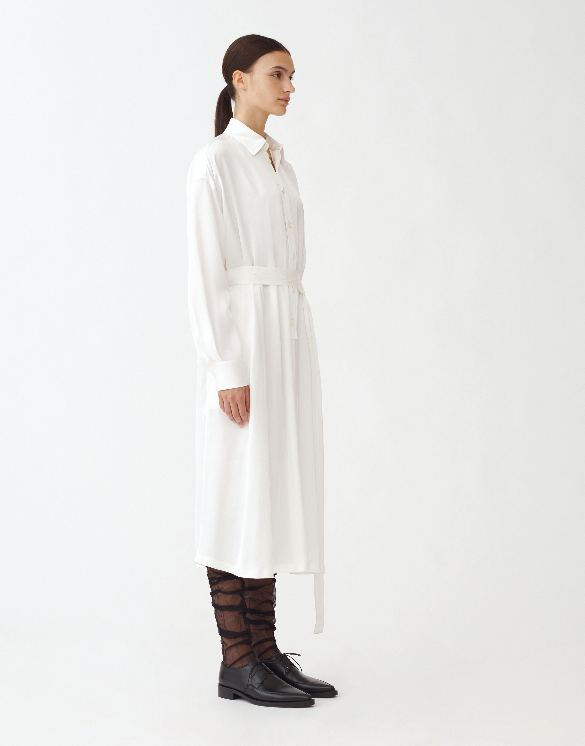Shop Fabiana Filippi Satin Shirt Dress In White