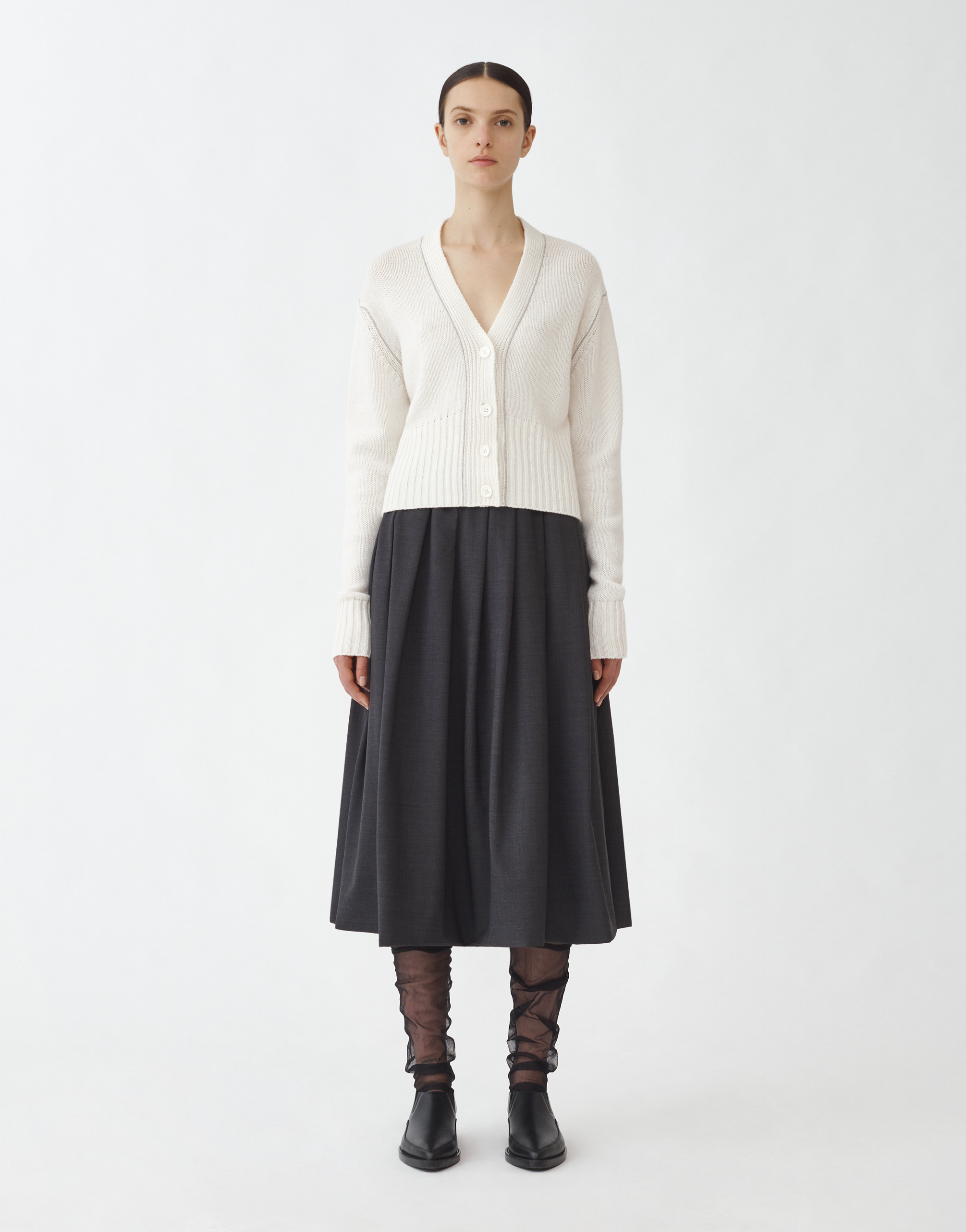 Shop Fabiana Filippi Woolen Fabric Pleated Skirt In Charcoal
