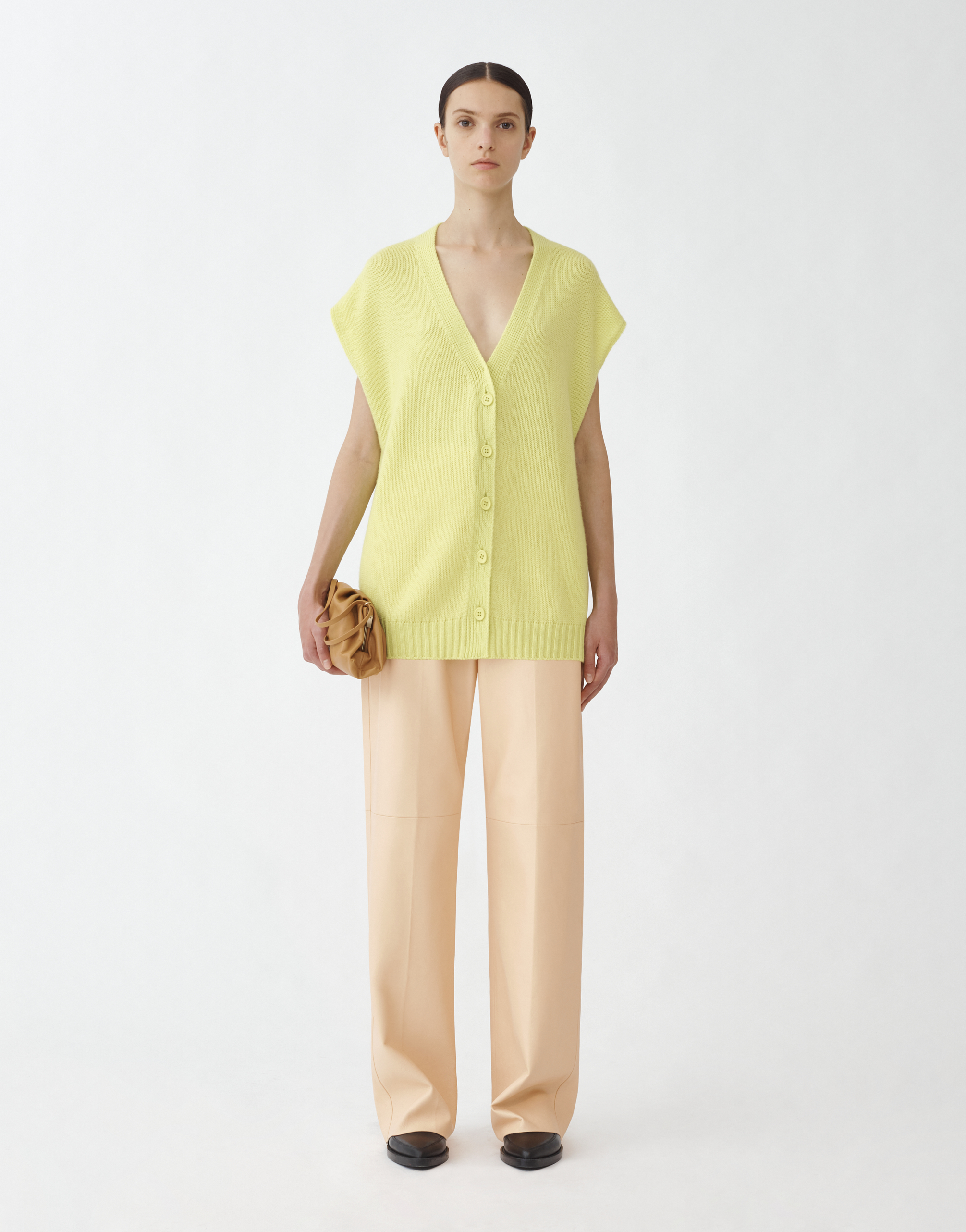 Shop Fabiana Filippi Cashmere Oversized Knit Vest In Pale Lime