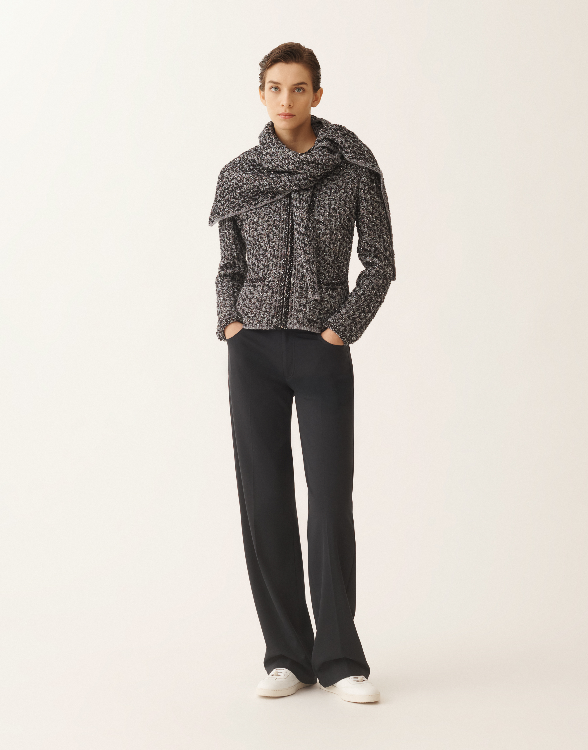 Fabiana Filippi Denim-effect Tweed Scarf In Multi