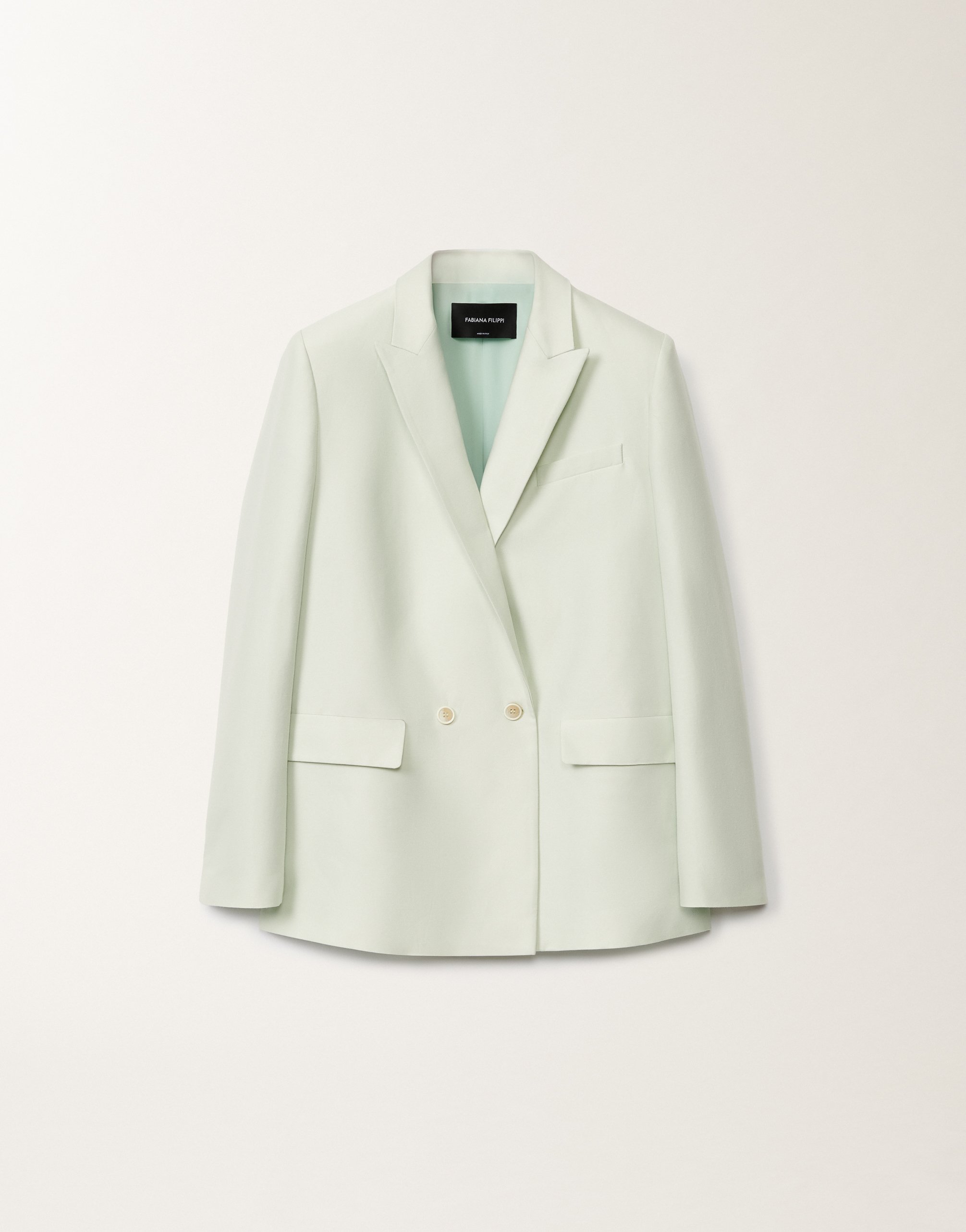 Fabiana Filippi Cotton And Silk Double-breasted Mikado Jacket In Aquagreen