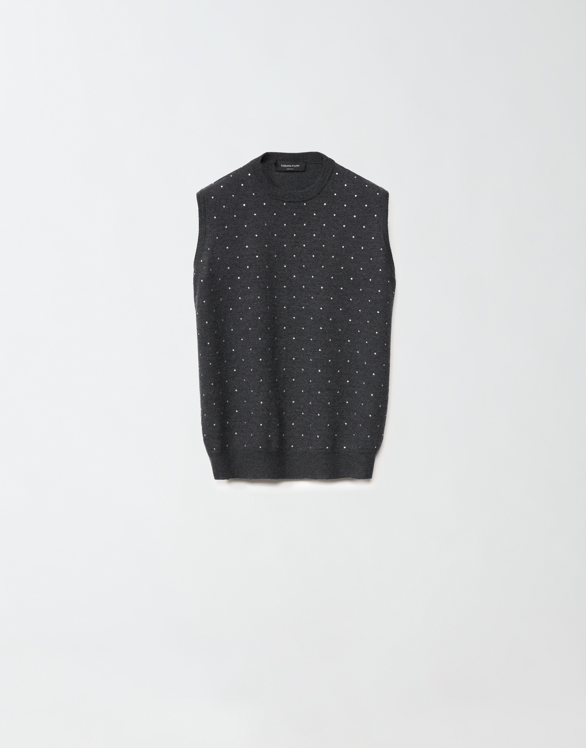 Fabiana Filippi Merino Wool Vest Top With Embroidery In Grey