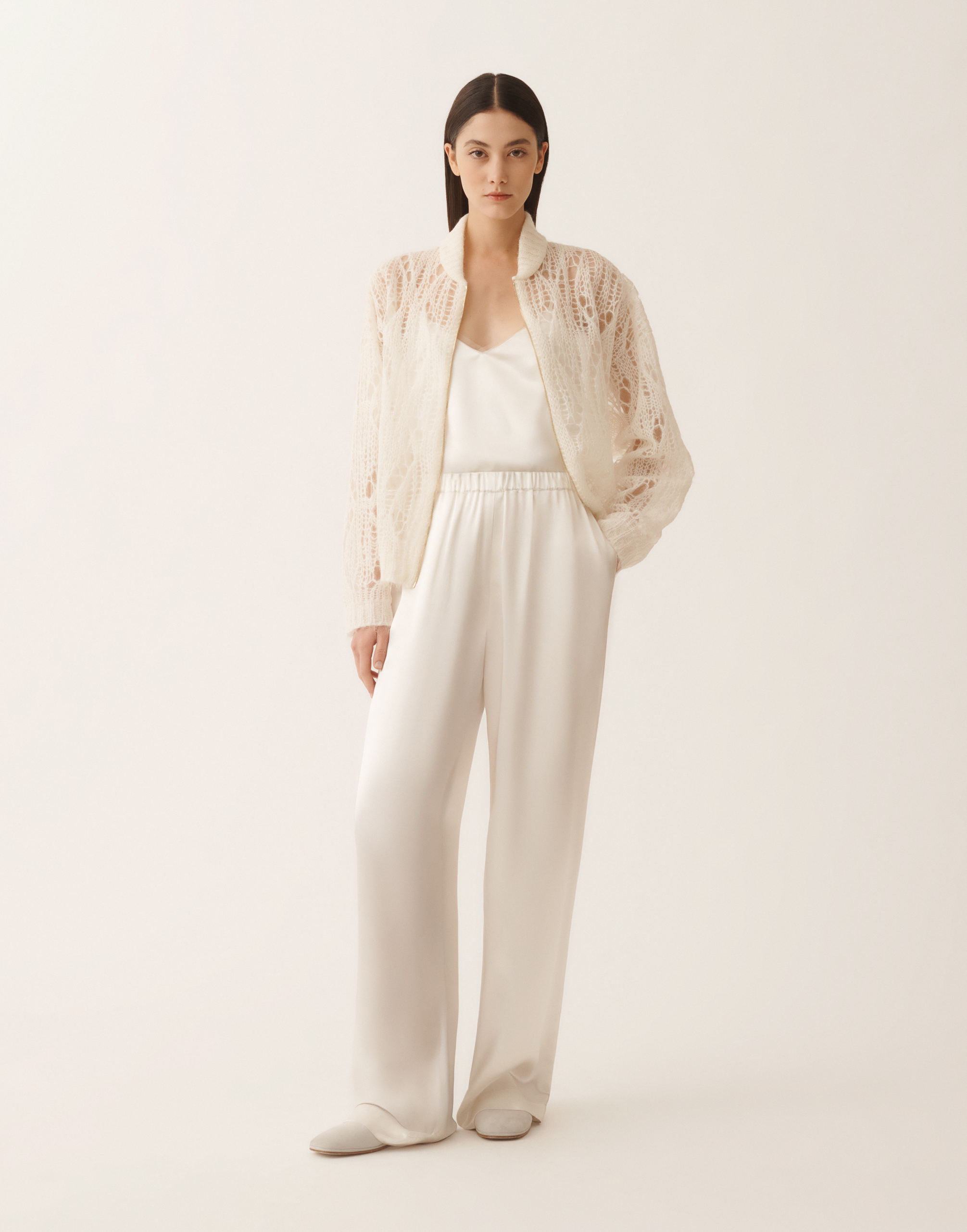 Fabiana Filippi Mohair Bomber Jacket With Coating In White