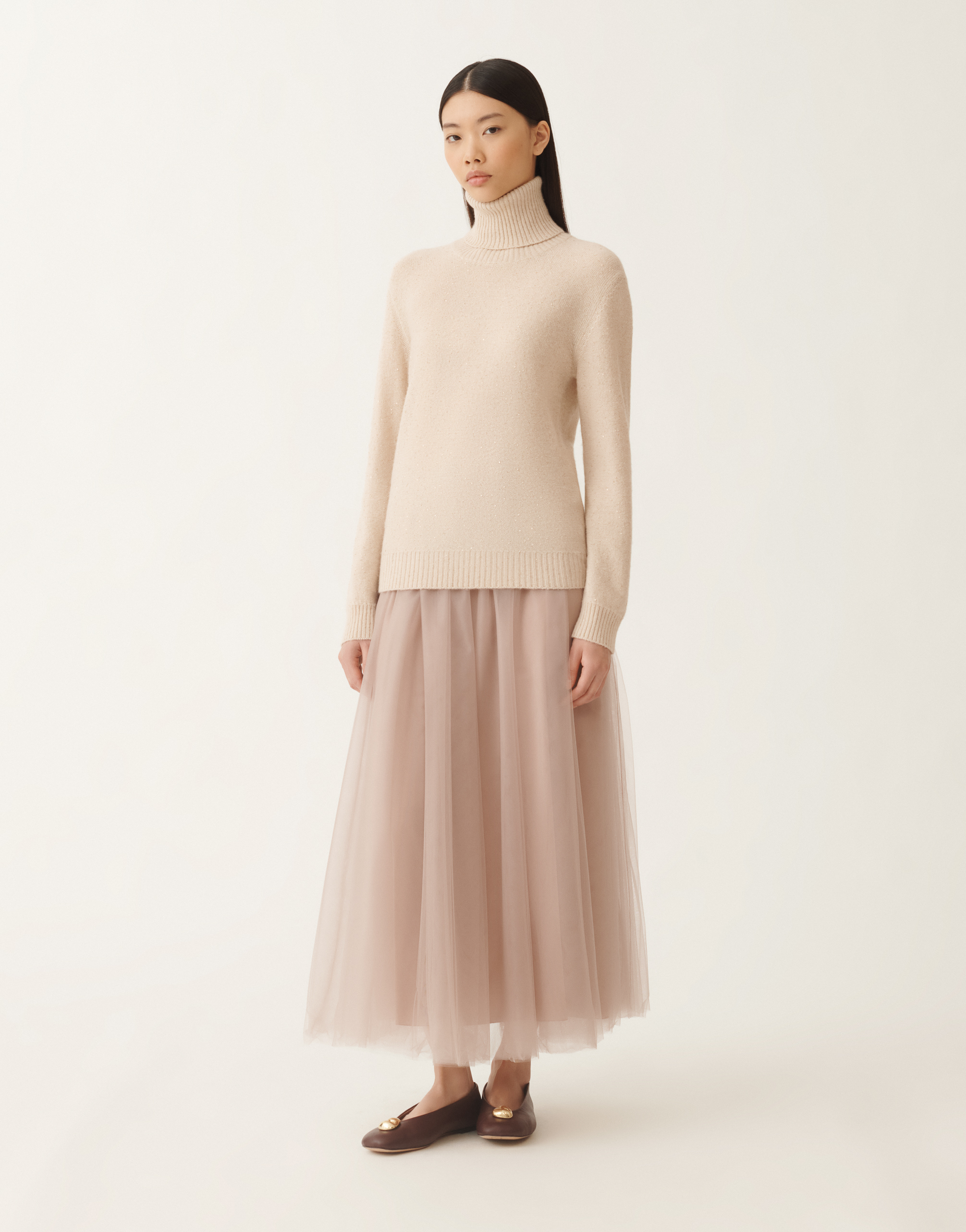 Fabiana Filippi Wool And Silk Sweater With Sequins In Beige