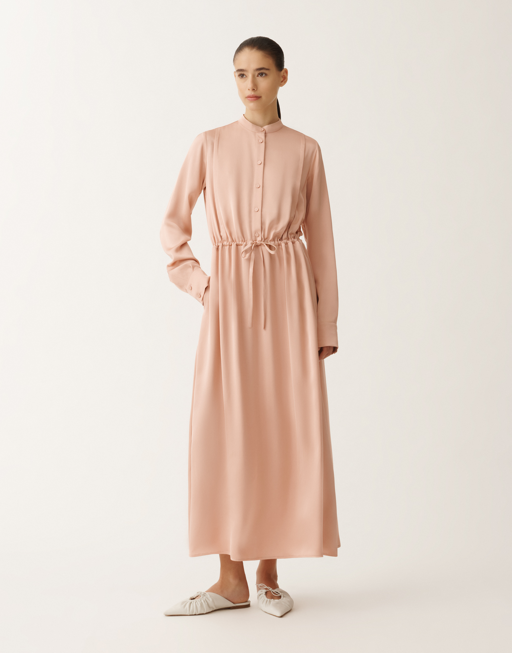 Fabiana Filippi Long Viscose Satin Shirt Dress In Pink