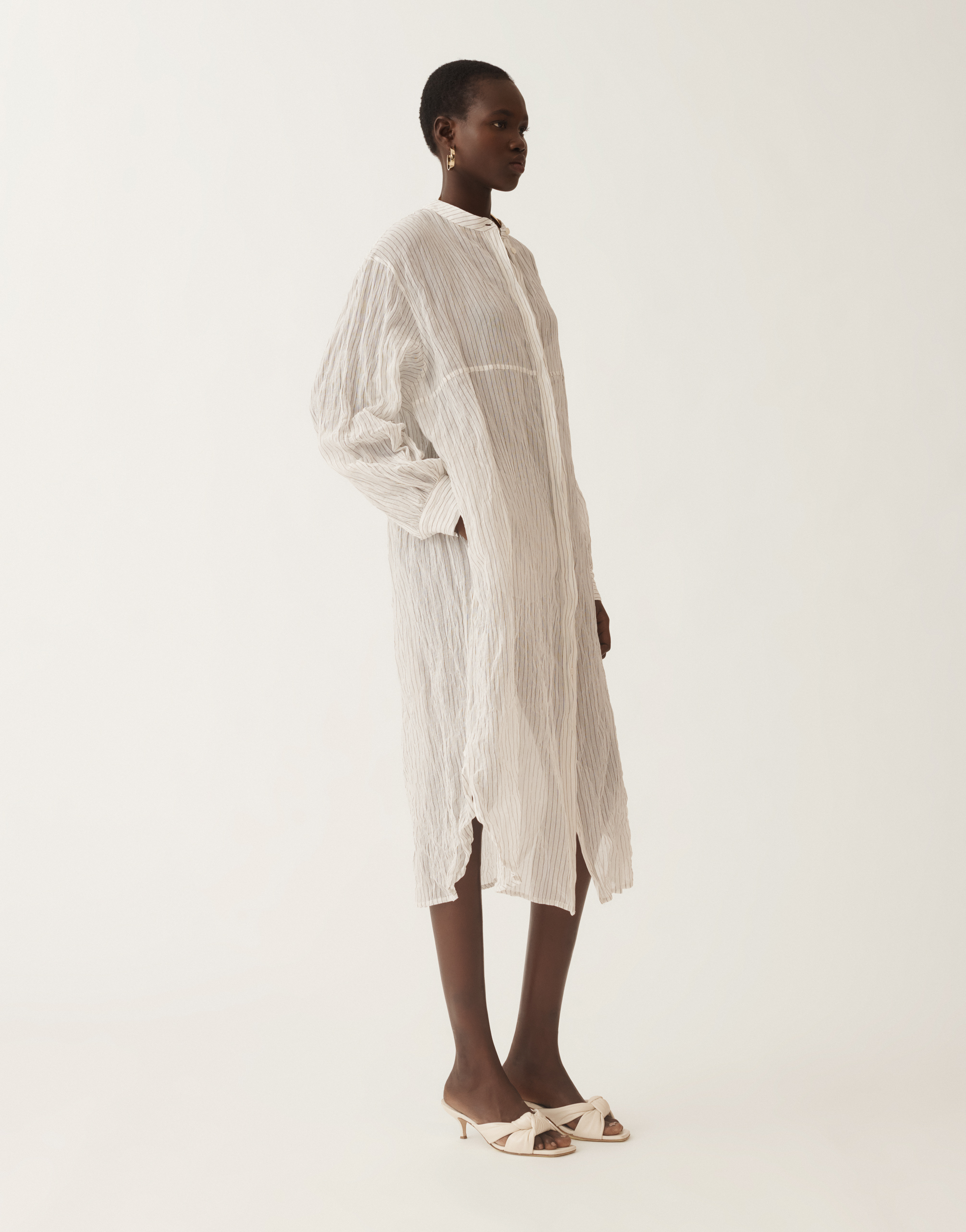 Fabiana Filippi Wavy Pinstripe Cotton Dress In White