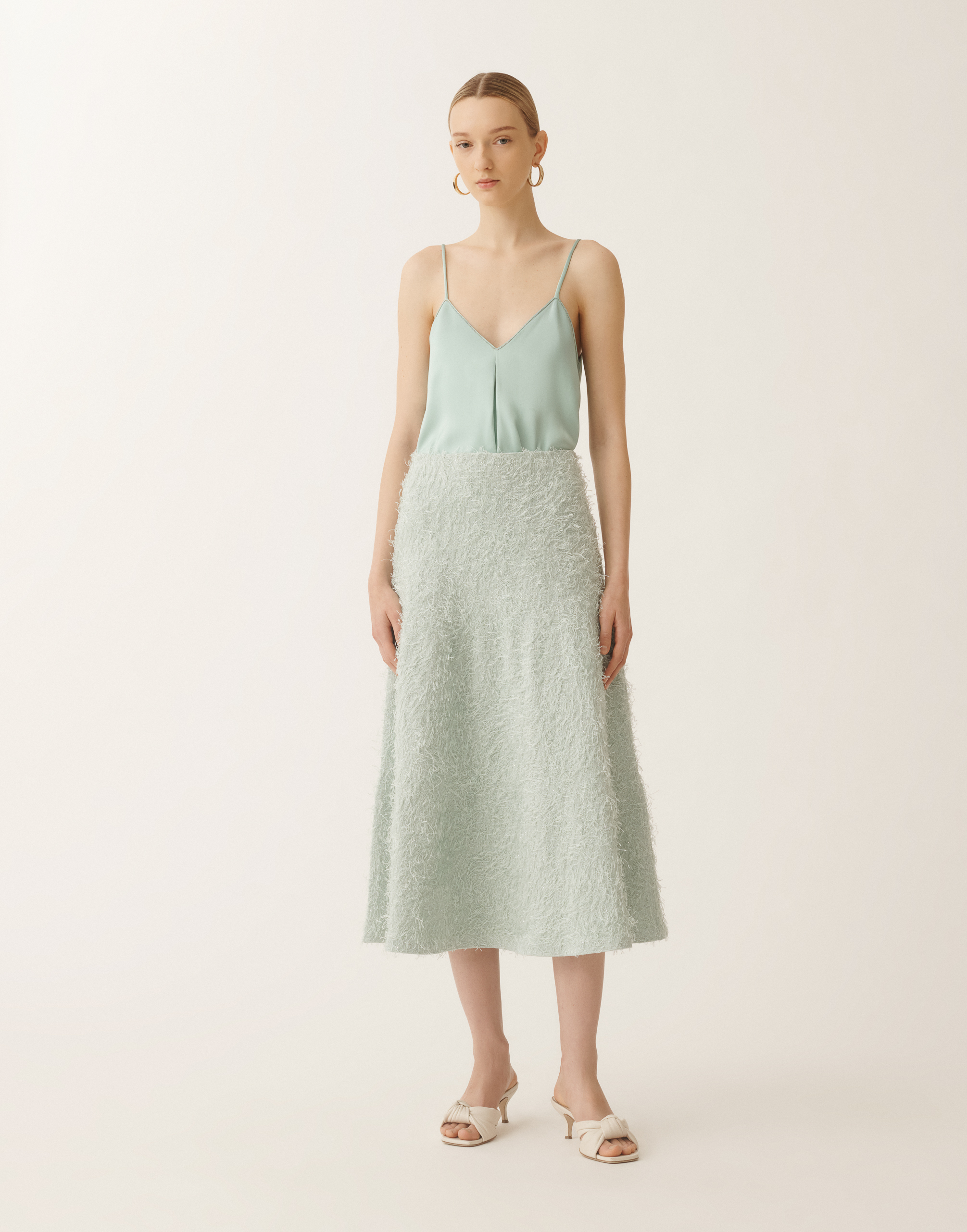 Fabiana Filippi Frayed-effect Midi Skirt In Aquagreen