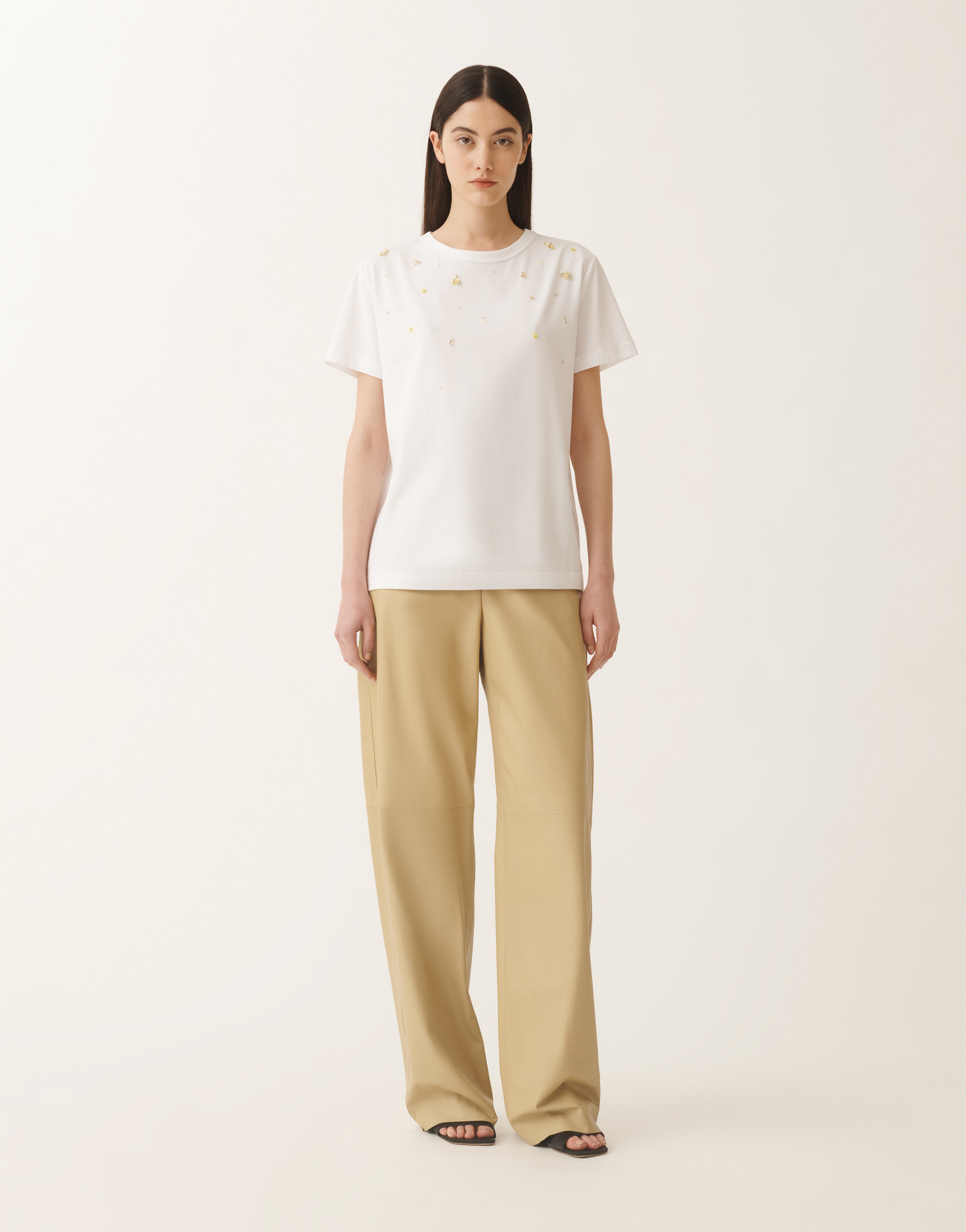 Fabiana Filippi Short-sleeved Jersey Top With Subtle Embellishments In White
