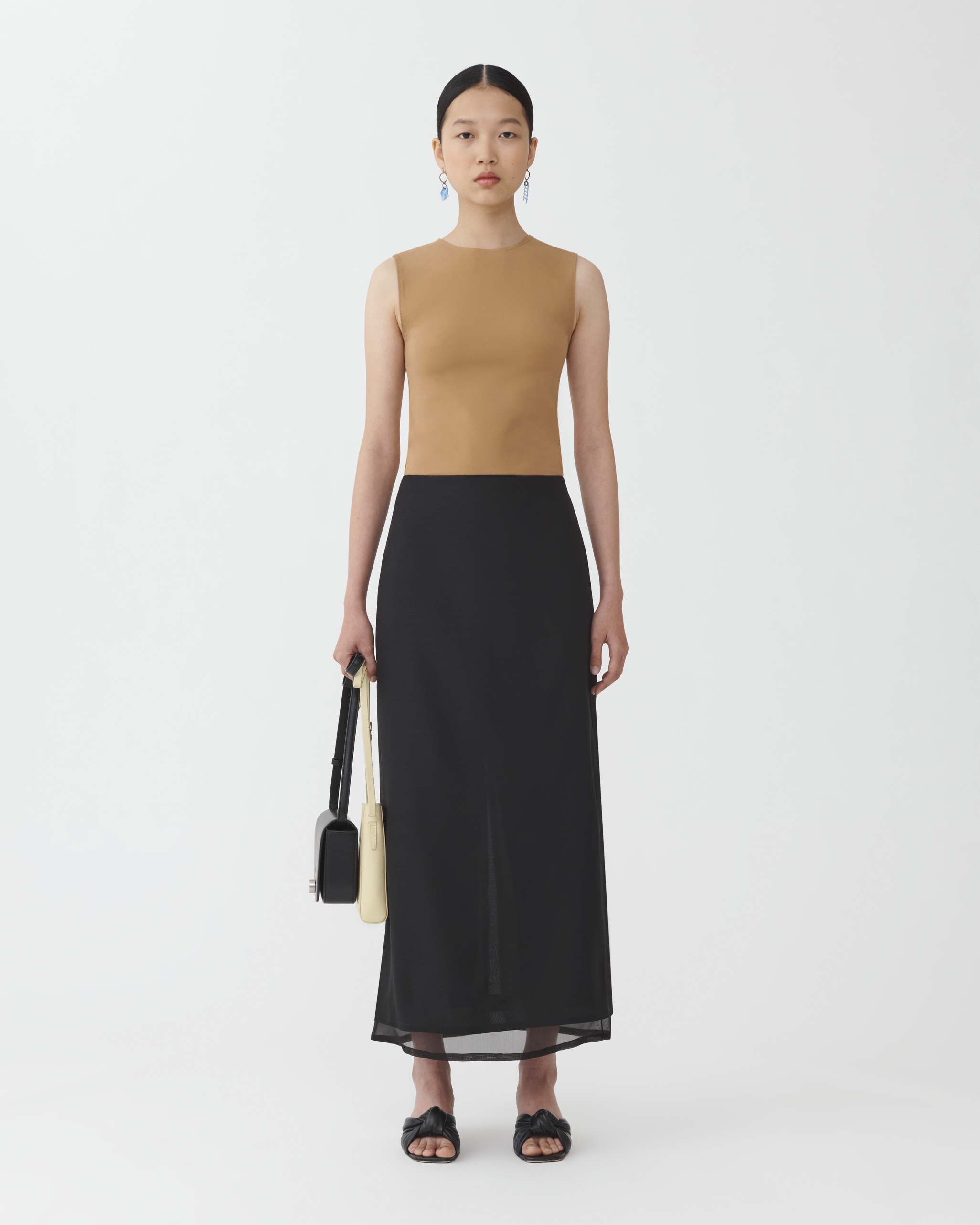 Shop Fabiana Filippi Wool Silk Long Skirt With Organza Layer In Black