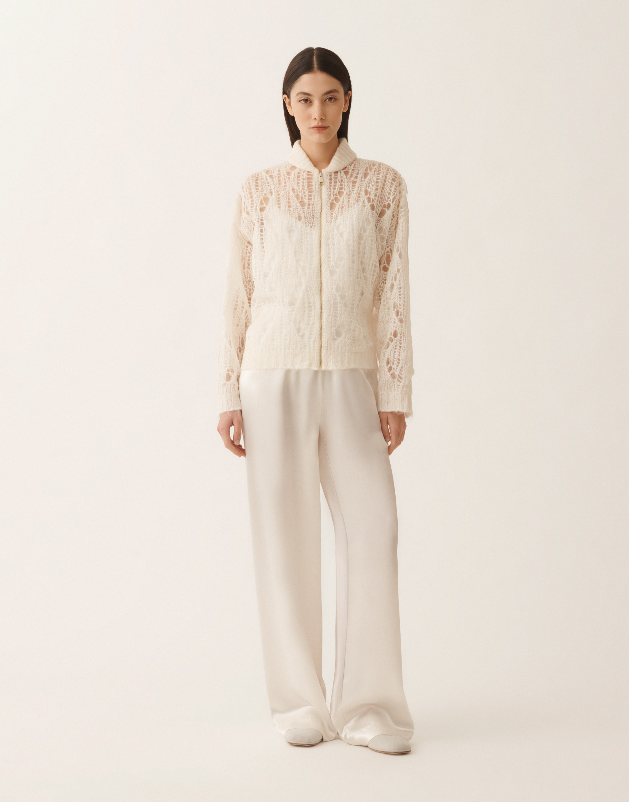 Fabiana Filippi Mohair Bomber Jacket With Coating In White